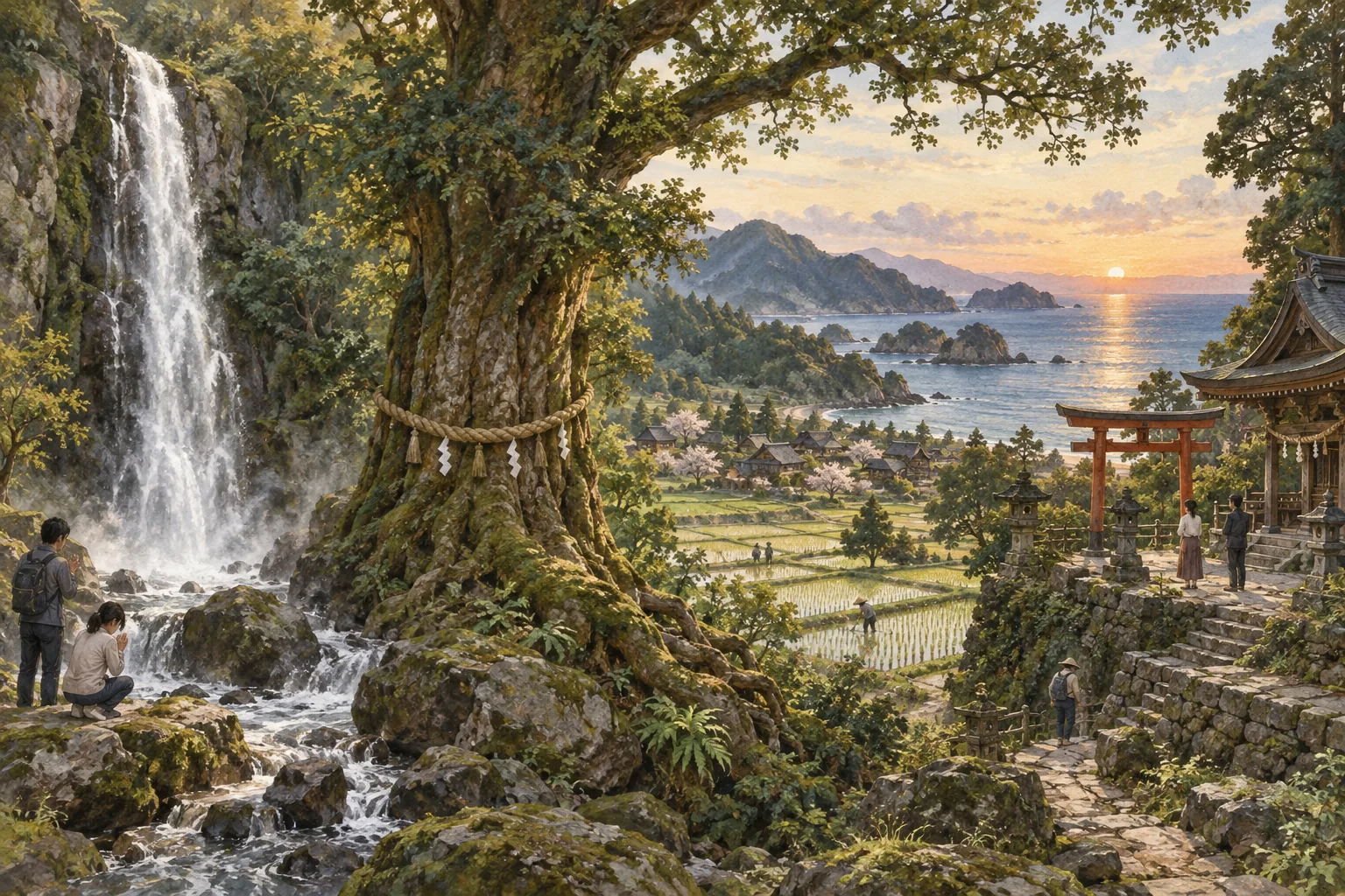 滝や巨木や田に神々の気配を感じる風景