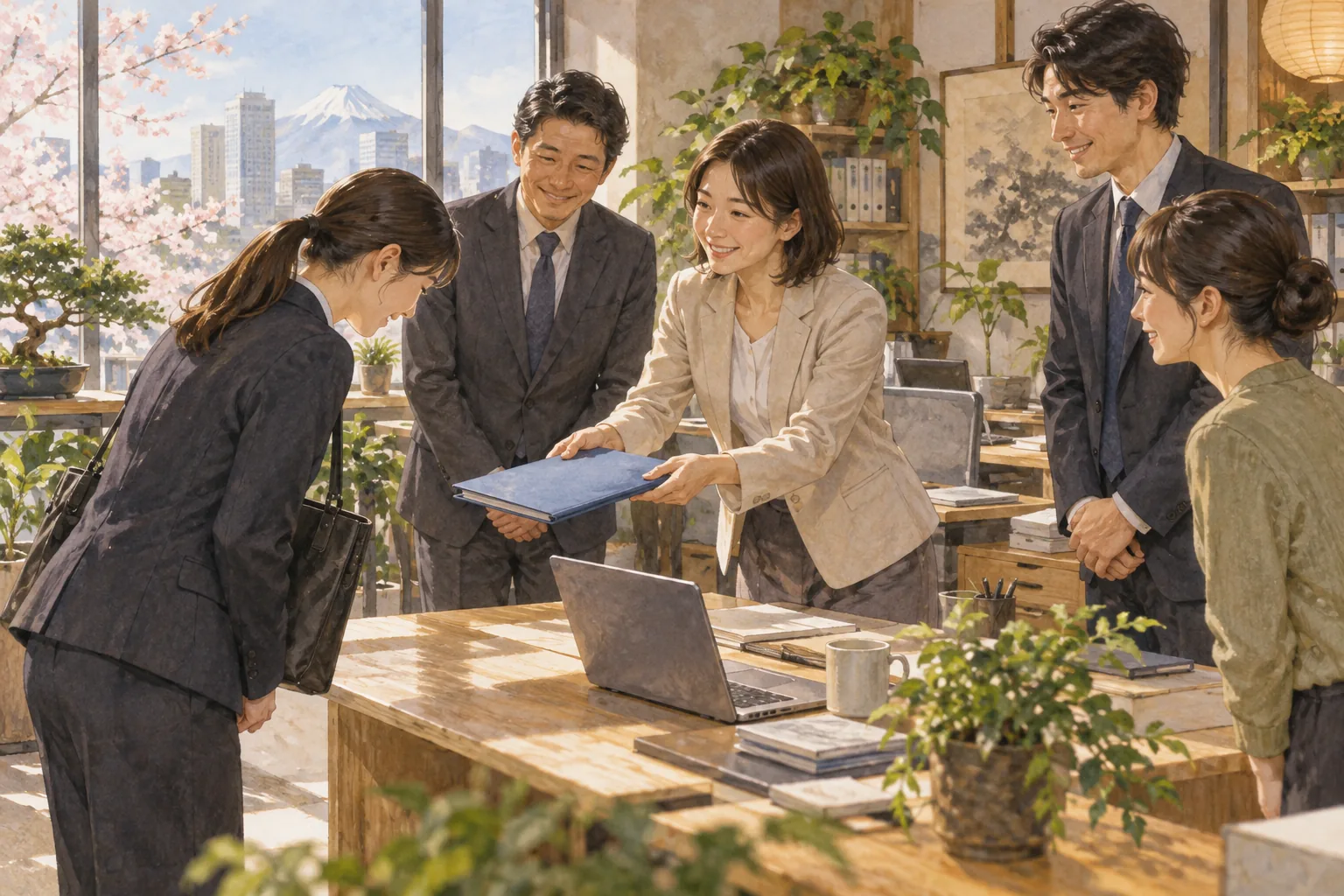 新しい職場でよろしくお願いしますと挨拶する人