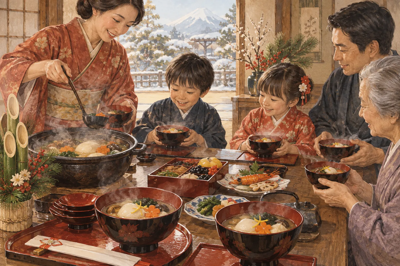 正月に家族で味わう餅入りの雑煮