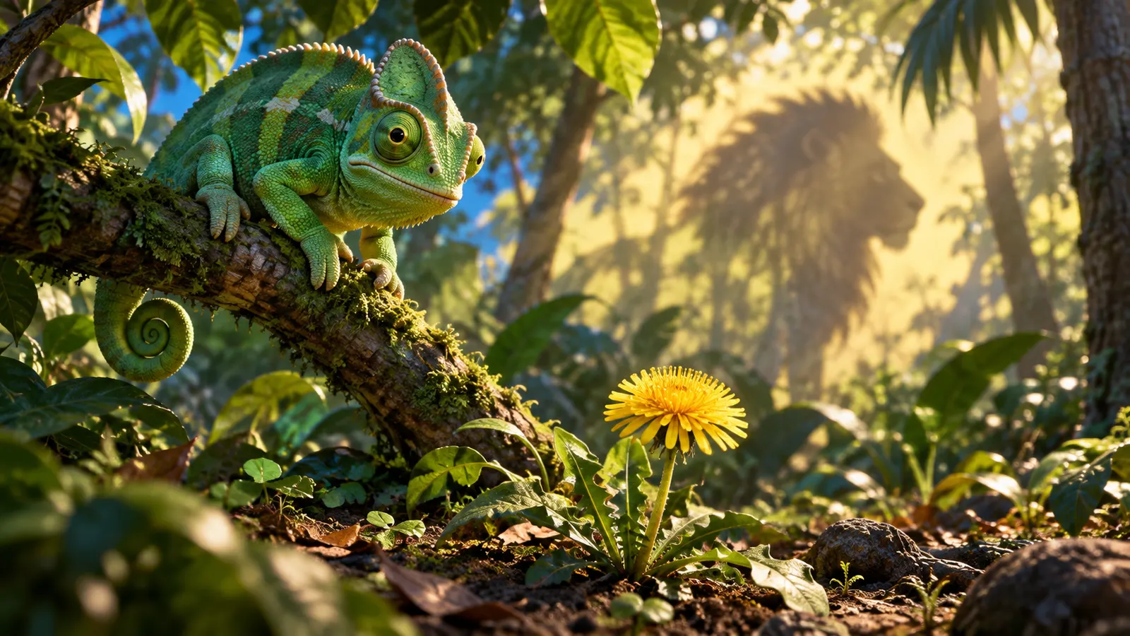 chameleon(カメレオン)の語源は「地面のライオン」。human(人間)とも親戚