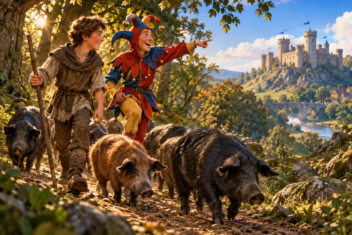 『アイヴァンホー』第1章。道化のワンバは、ブタは生きているうちは swine、城の宴に運ばれると pork になる、と言葉の分かれ方を皮肉った