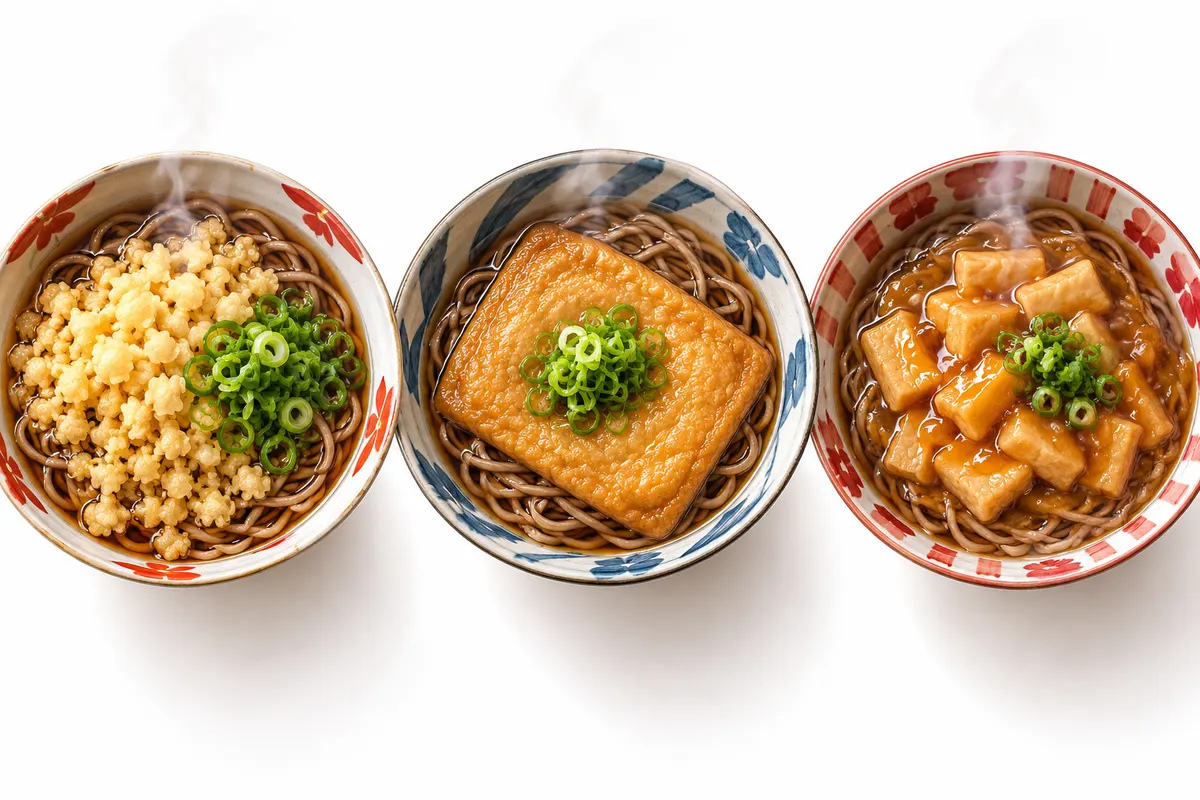 同じ「たぬき」でも、一般的には天かす入り、大阪では油揚げのそば、京都では刻み揚げのあんかけ（講談社『世界の料理がわかる辞典』による）