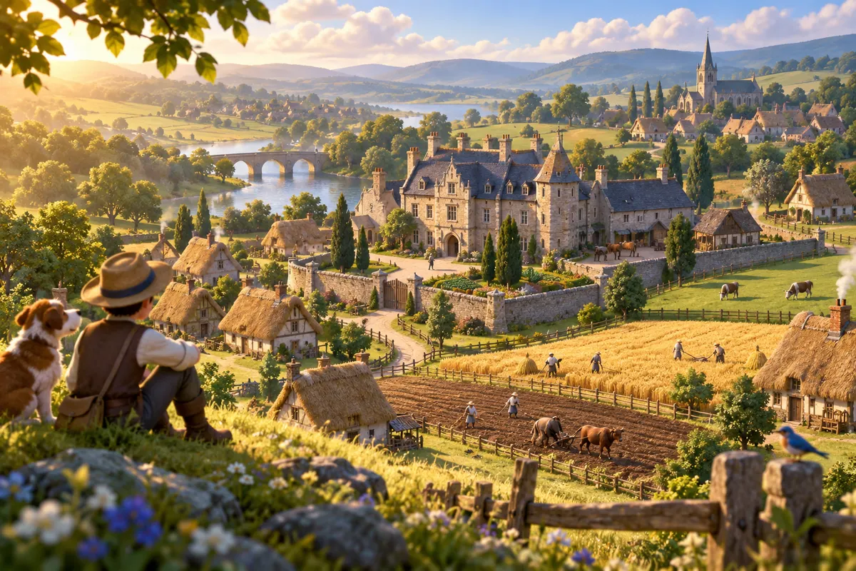 ラテン語の villa(農場のある屋敷)から、village(村)と villain(もとは農場の働き手)が生まれた