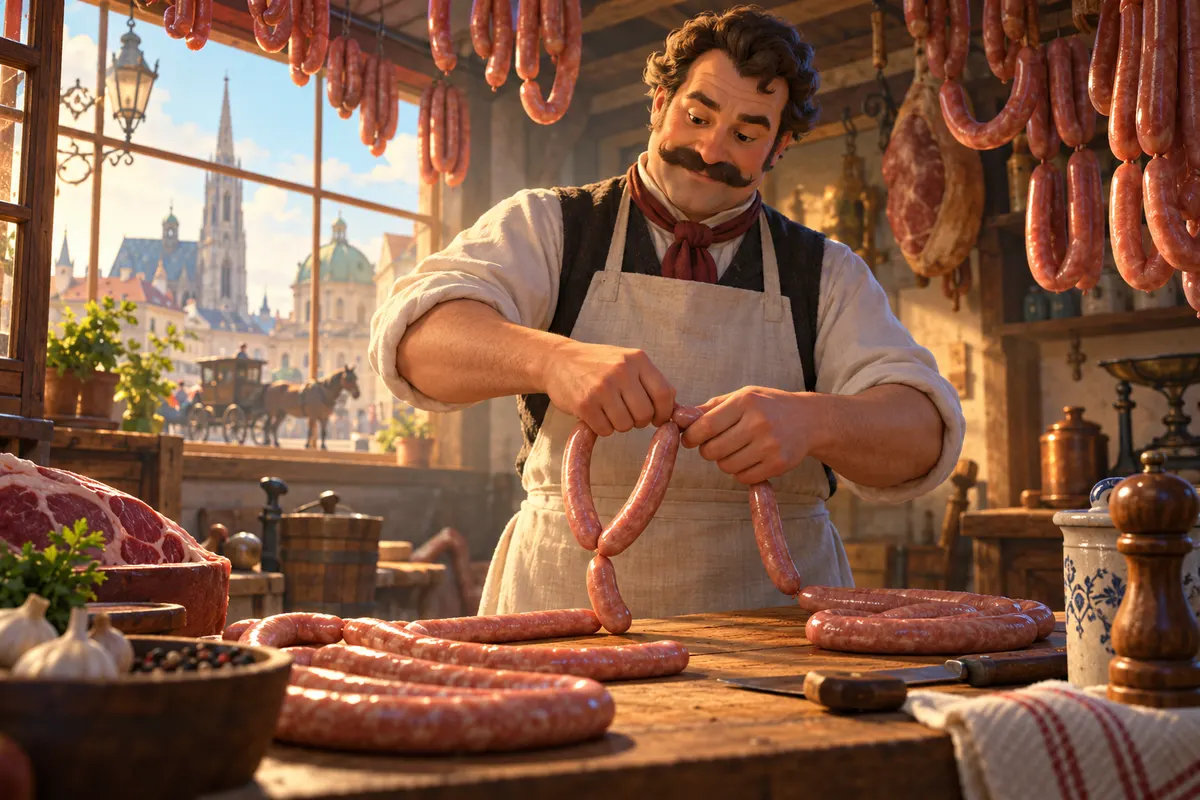 1805年、ウィーンの肉屋ラーナーが、豚肉と牛肉をまぜて羊の腸に詰めた細いソーセージをつくった（オーストリア農林省の伝統食品登録）