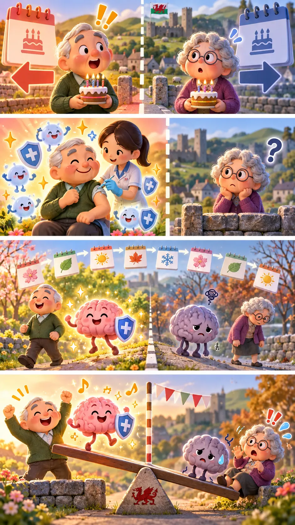 誕生日が1週間違うだけで認知症リスクに差？ 帯状疱疹ワクチンの「自然実験」の4コマ漫画