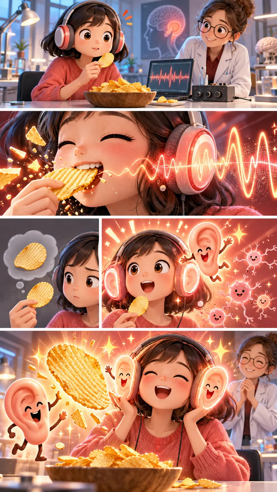 ポテチは「耳」でも食べていた。音を大きくしただけで“パリパリで新鮮”に感じた実験の4コマ漫画