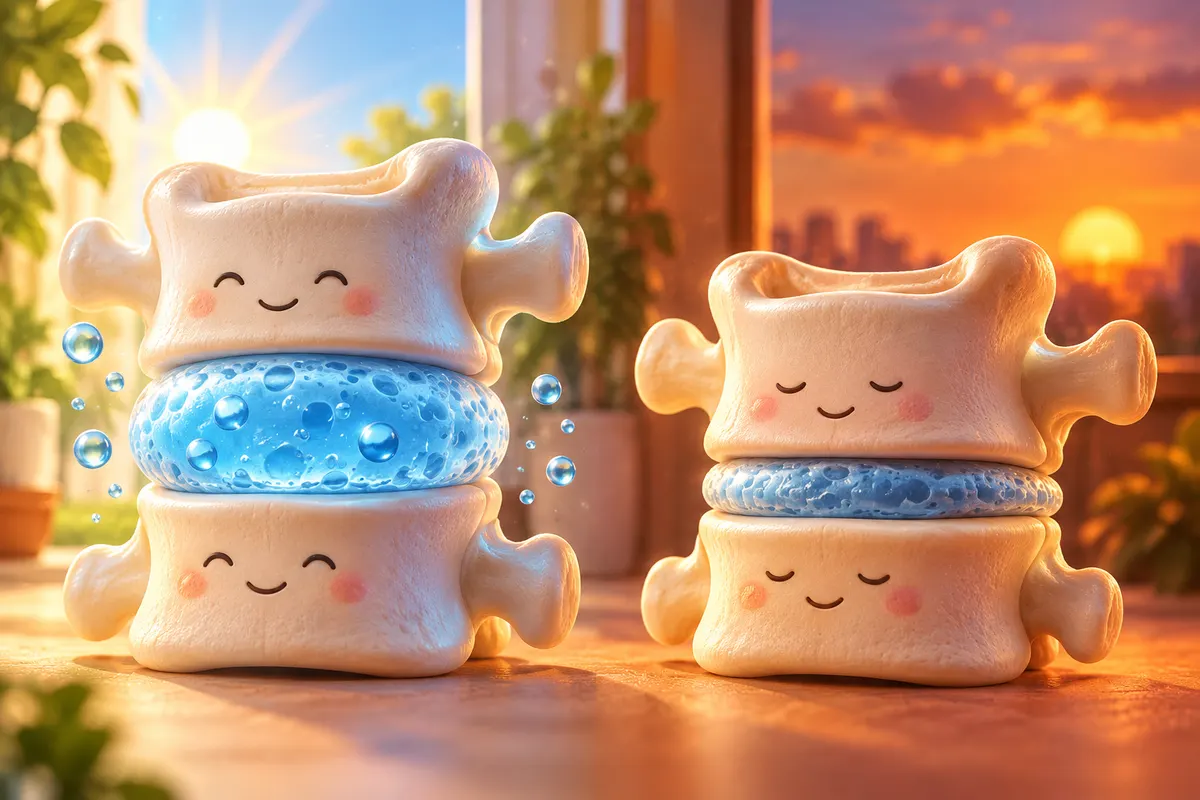 背骨の間のクッションは、昼に押されて薄くなり、夜に水分を取り戻す
