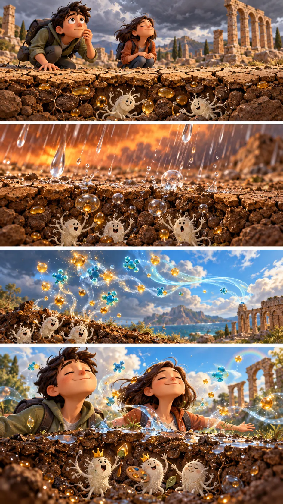 雨の匂いの正体は「土の細菌」が作る物質だった。ペトリコールとゲオスミンの科学の4コマ漫画