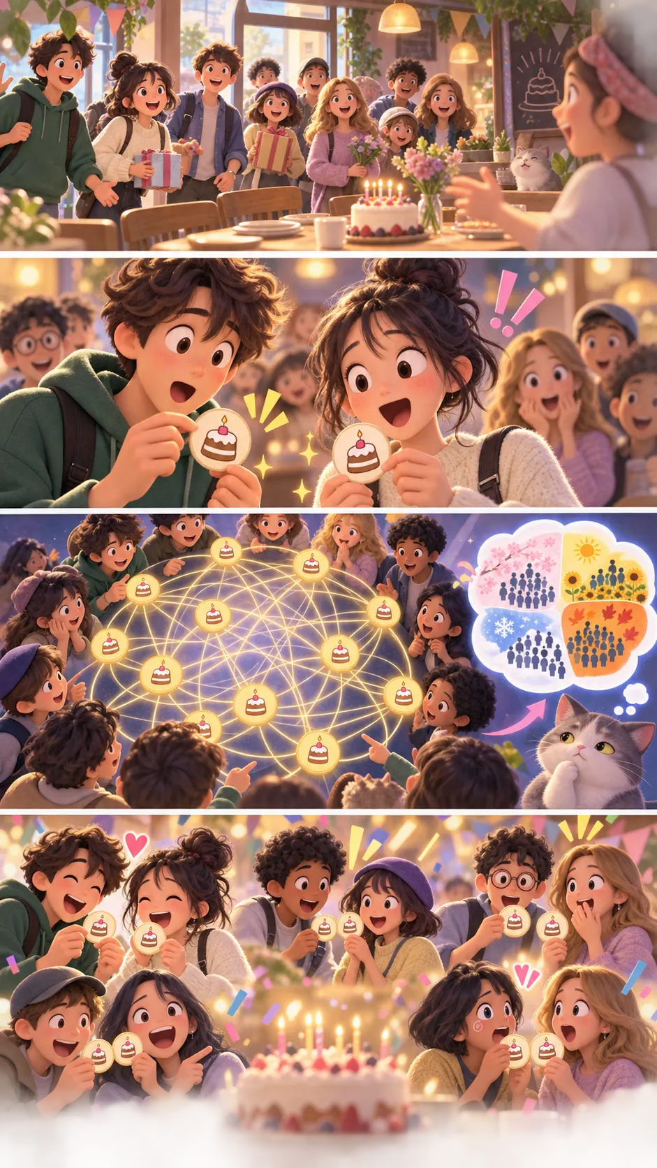 誕生日のパラドックス:たった23人で「同じ誕生日」の確率が50%を超える理由の4コマ漫画