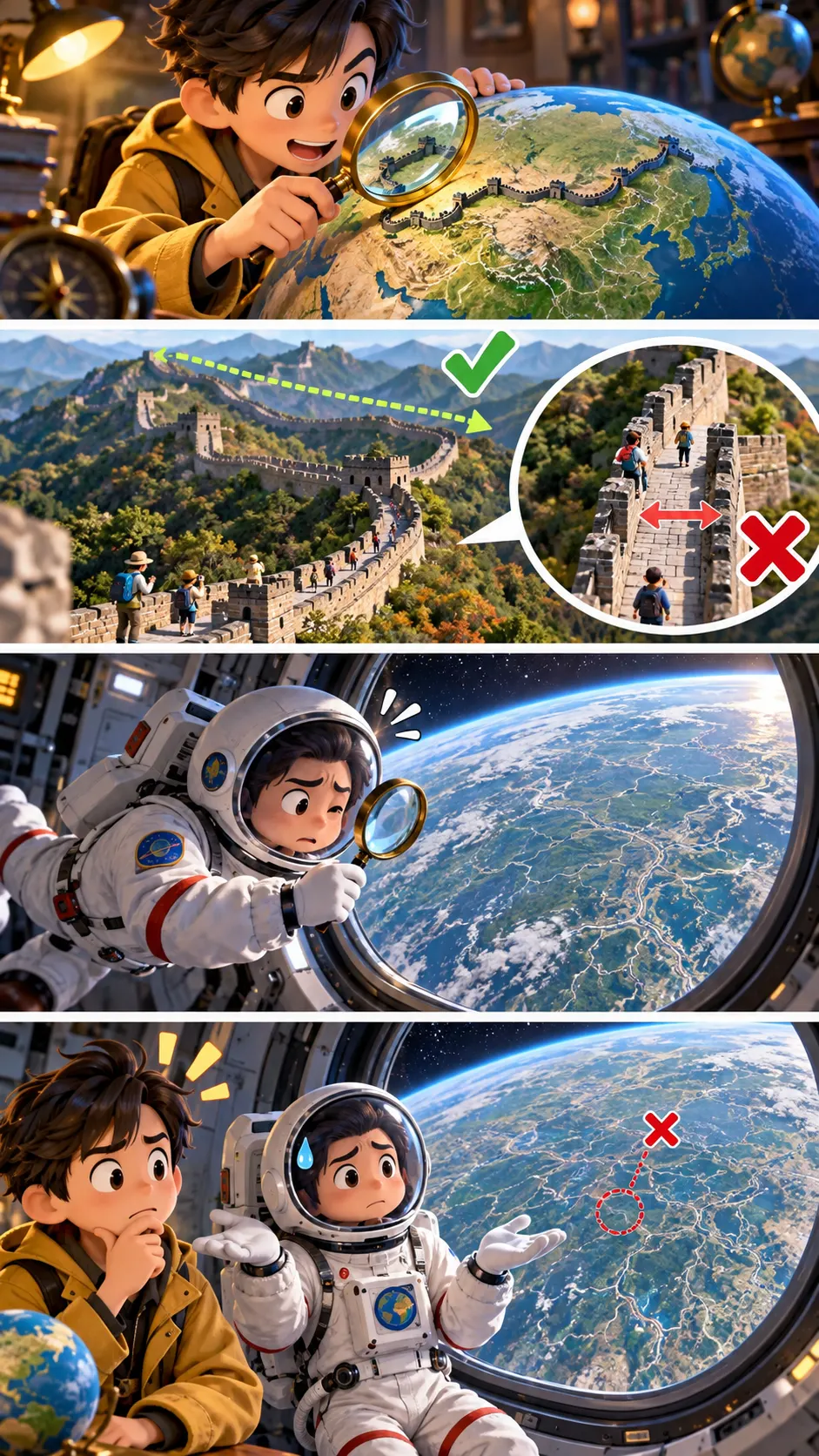 万里の長城は宇宙から見える？ 中国初の宇宙飛行士の答えは「見えなかった」の4コマ漫画