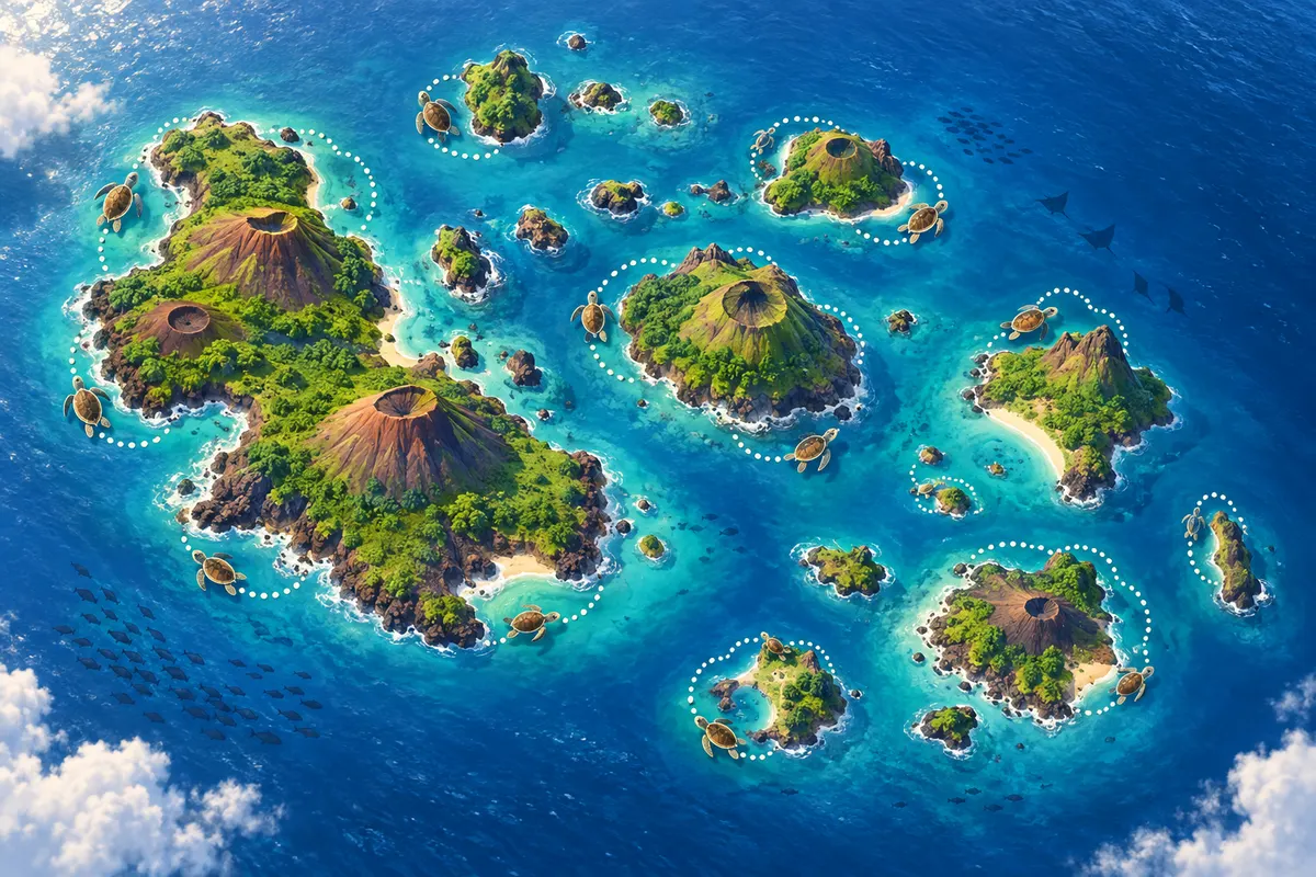 追跡されたカメたちは、どれも諸島の中か、そのすぐ近くにとどまっていた（イメージ）