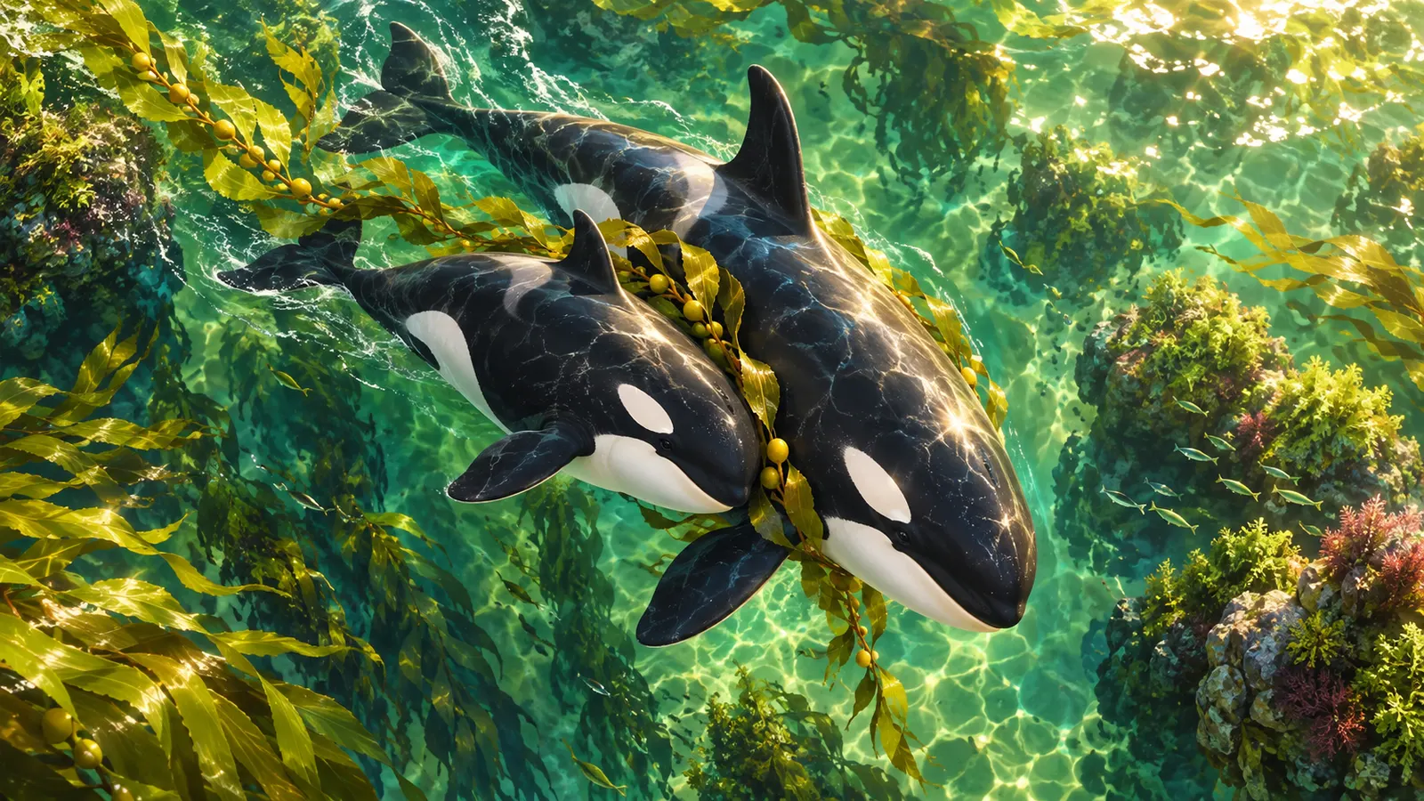 シャチは海藻で「背中の流しっこ」をしていた。クジラの仲間で初の“道具作り”
