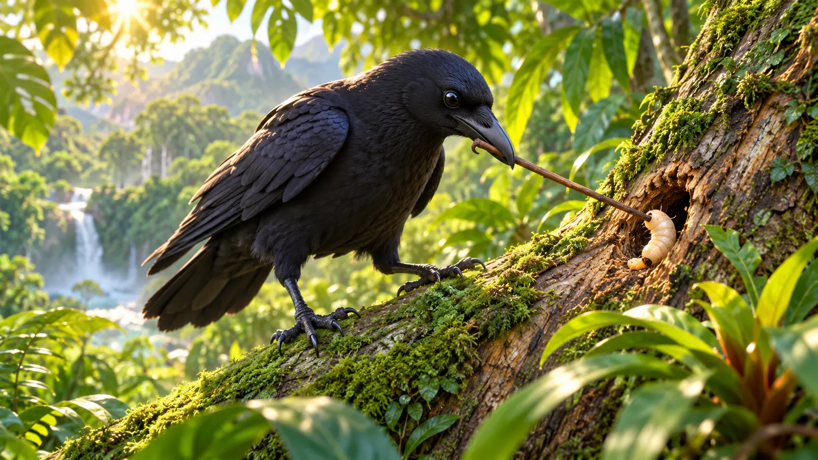 カラスが「釣り針」を作り、部品を組み立てる。ニューカレドニアの道具職人、カレドニアガラス
