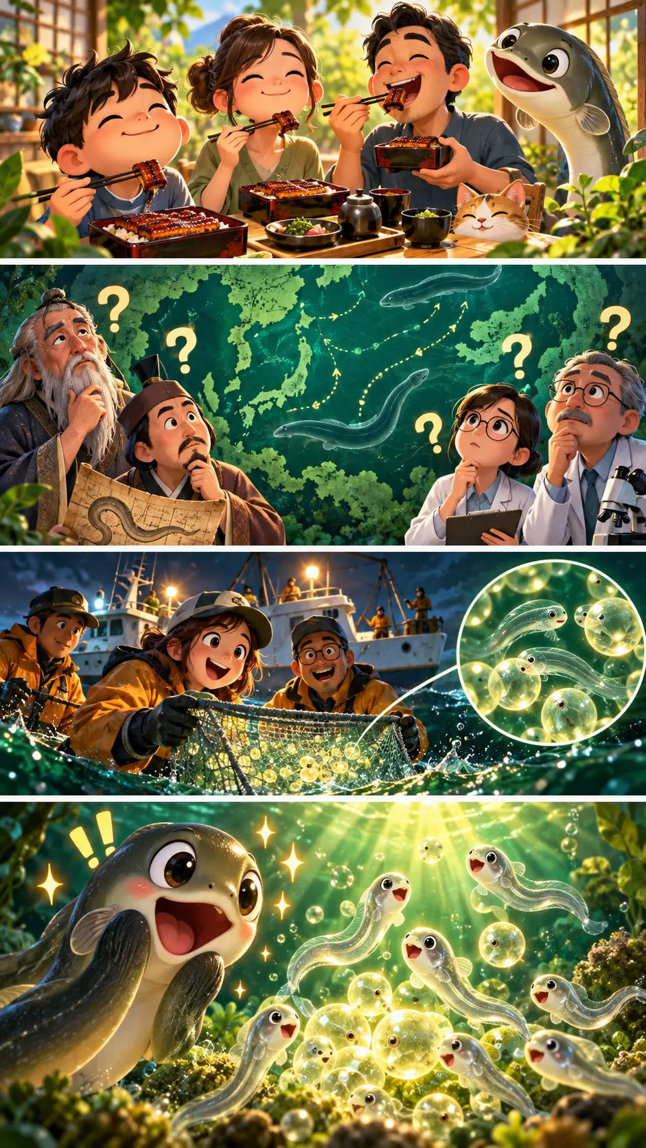 ウナギがどこで生まれるのか、人類は2000年以上わからなかったの4コマ漫画