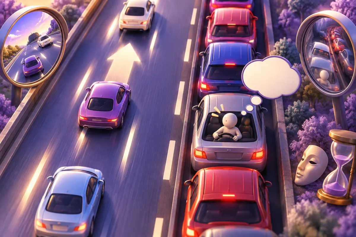 速い流れは車間が開き、遅い流れは詰まる。だから「抜かれる時間」が長く見える