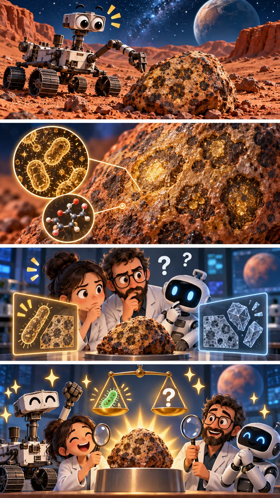 火星の岩の「ヒョウ柄」は生命の痕跡? NASAが“有力な候補”と呼んだ理由の4コマ漫画