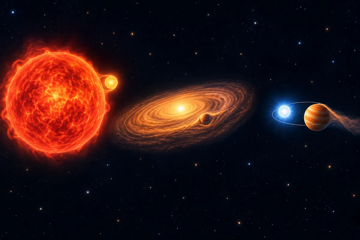 研究チームが考える筋書きのイメージ。死にぎわの星のガスが円盤になり、そこから2代目の惑星が生まれたのかもしれない(イメージ。論文の図ではありません)