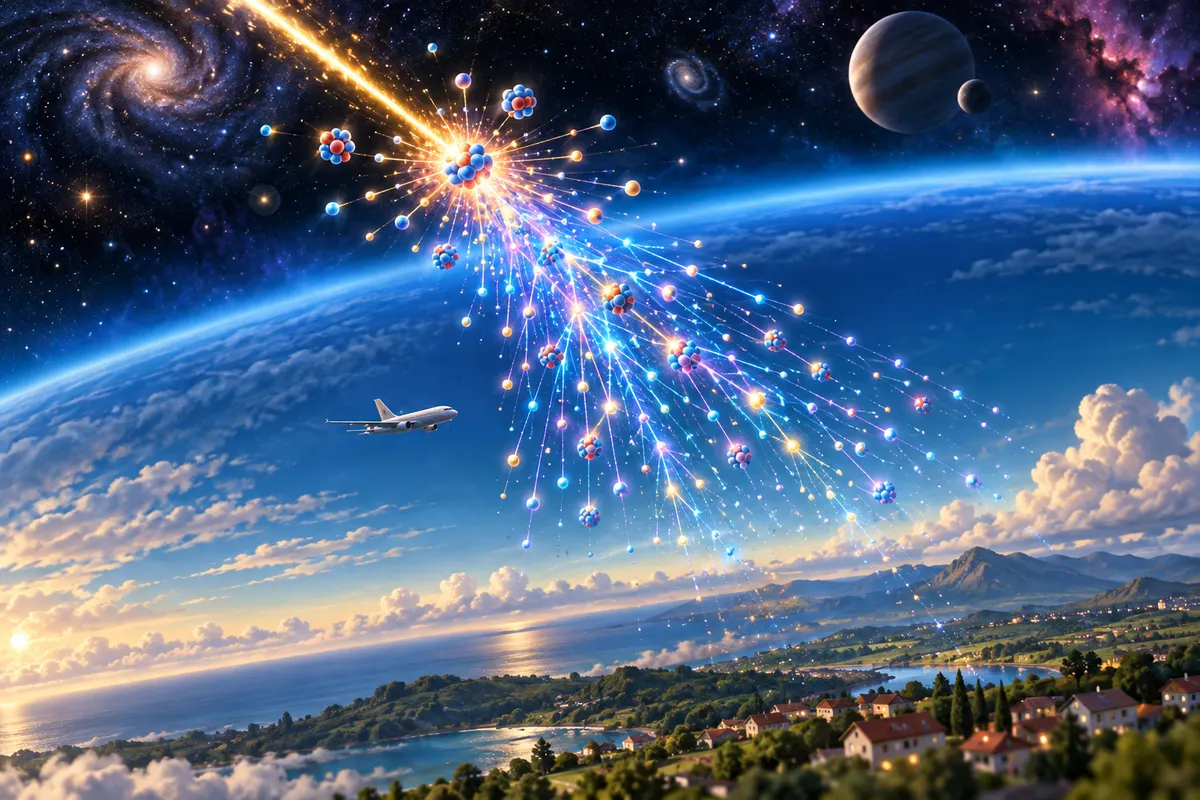宇宙線は大気にぶつかって粒子のシャワーになる
