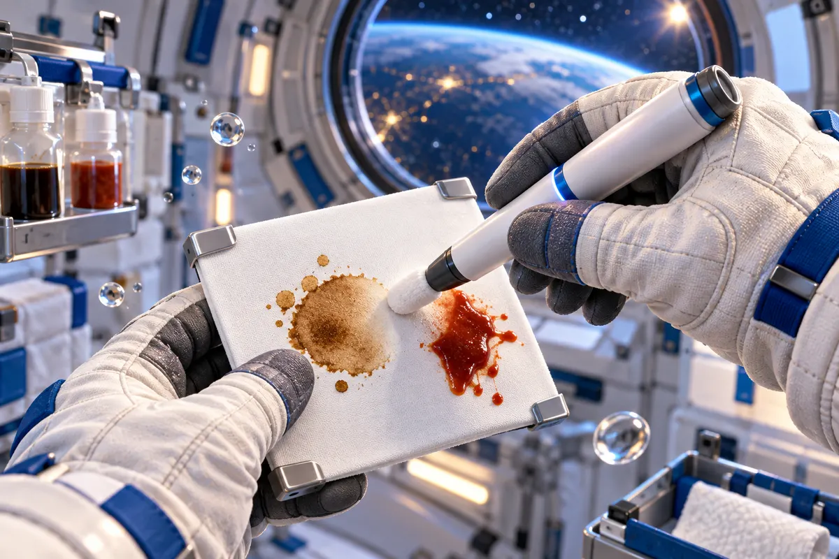 宇宙用の洗剤で、しみ抜きの効き目を確かめる実験も行われた