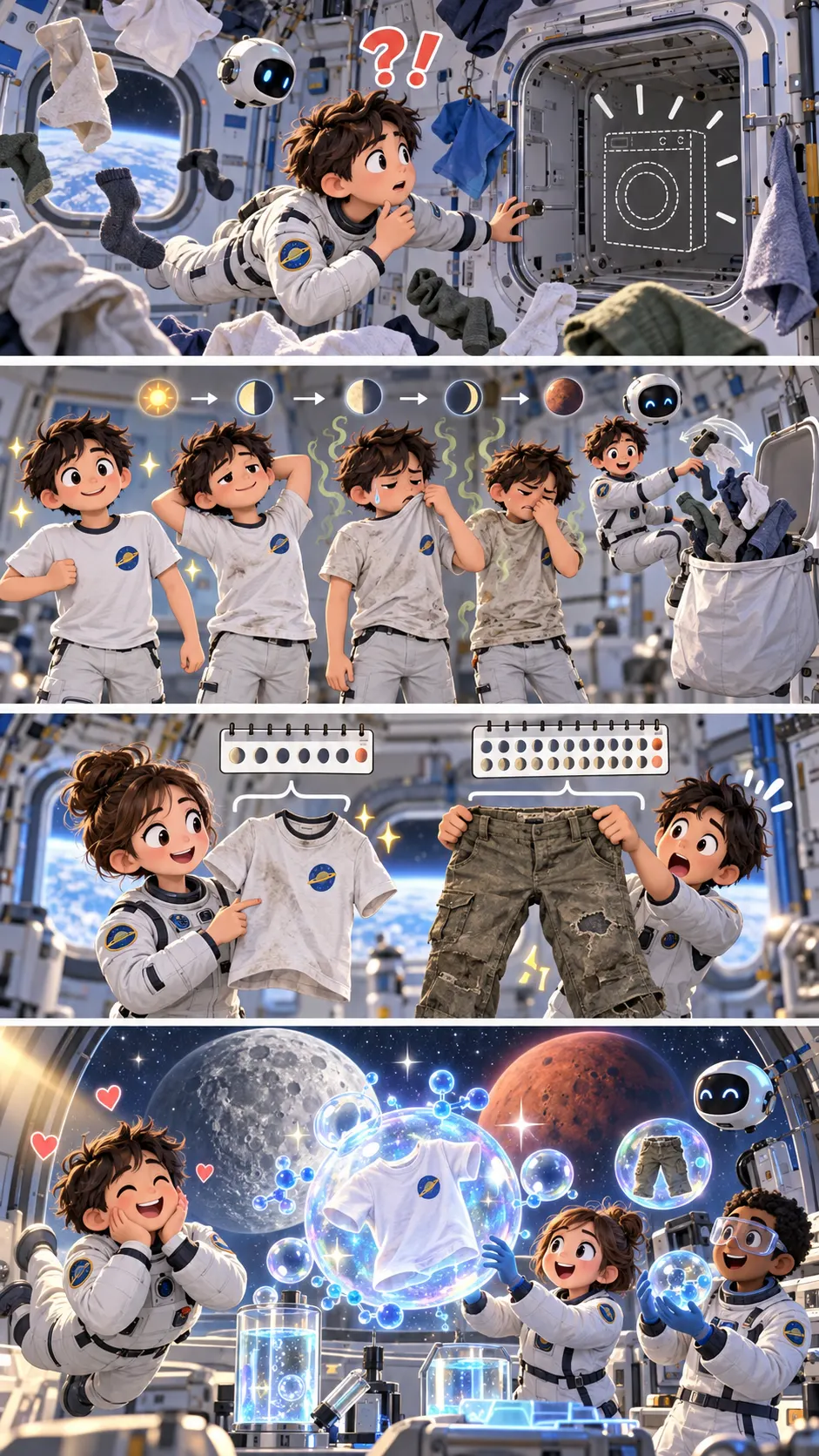 ISSには洗濯機がない。宇宙飛行士の服は「着たら捨てる」が基本だったの4コマ漫画