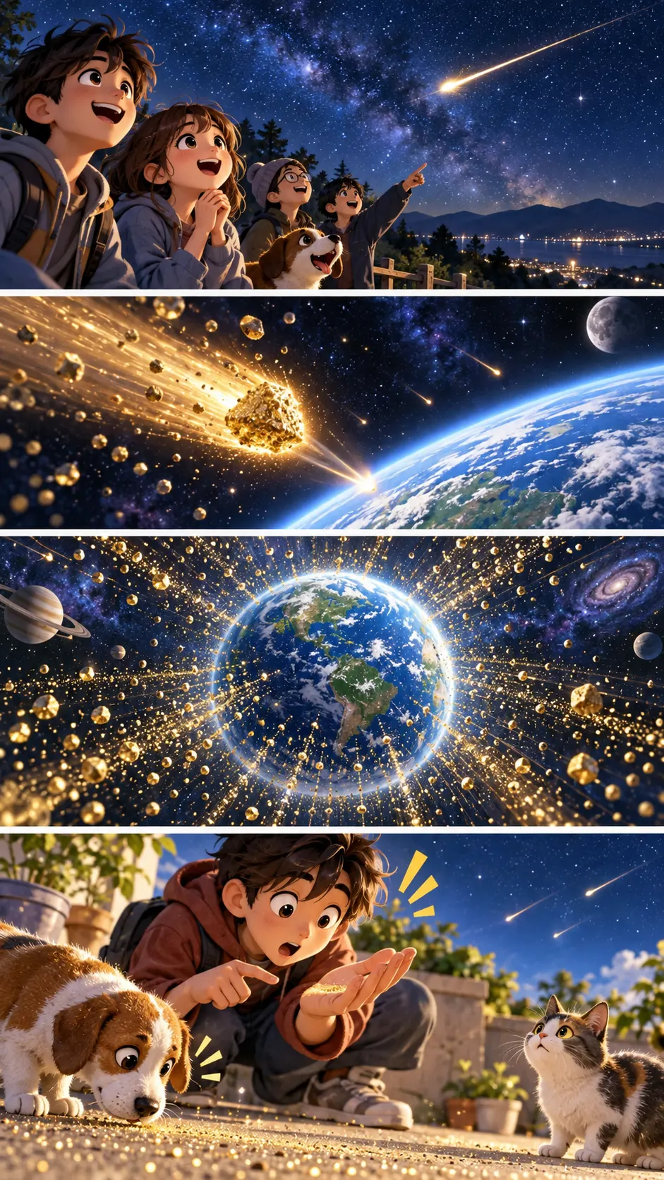 流れ星の正体は「砂つぶ」だった。しかも地球には毎日40トン以上の宇宙のちりが降っているの4コマ漫画