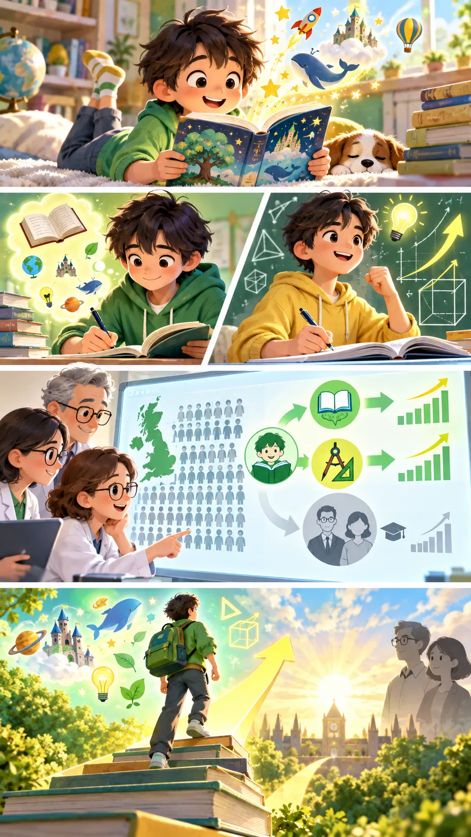 楽しみで本を読む子は、数学まで伸びていた。親の学歴より強かった「読書の力」の4コマ漫画