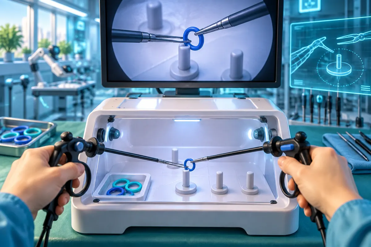 腹腔鏡手術は、モニターの映像を見ながら細長い器具を操作する。