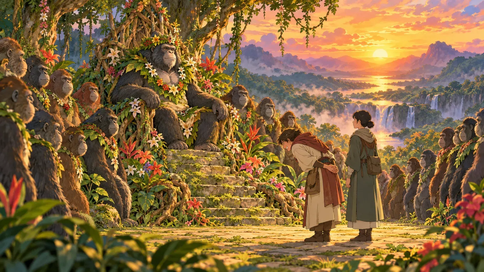 The Apes and the Two Travelers（サルの国の二人の旅人）の挿絵