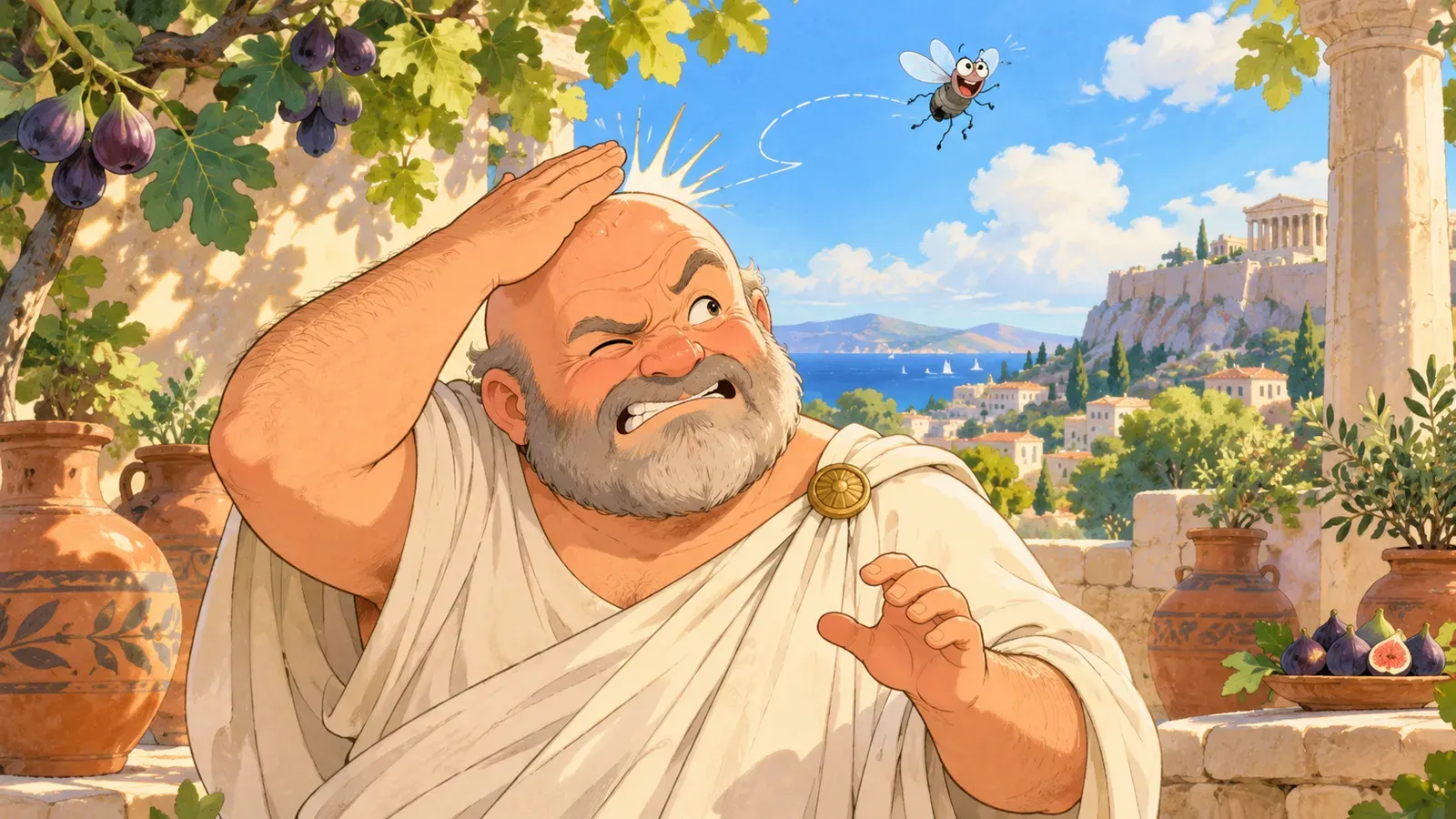 The Bald Man and the Fly(はげ頭の男とハエ)の挿絵