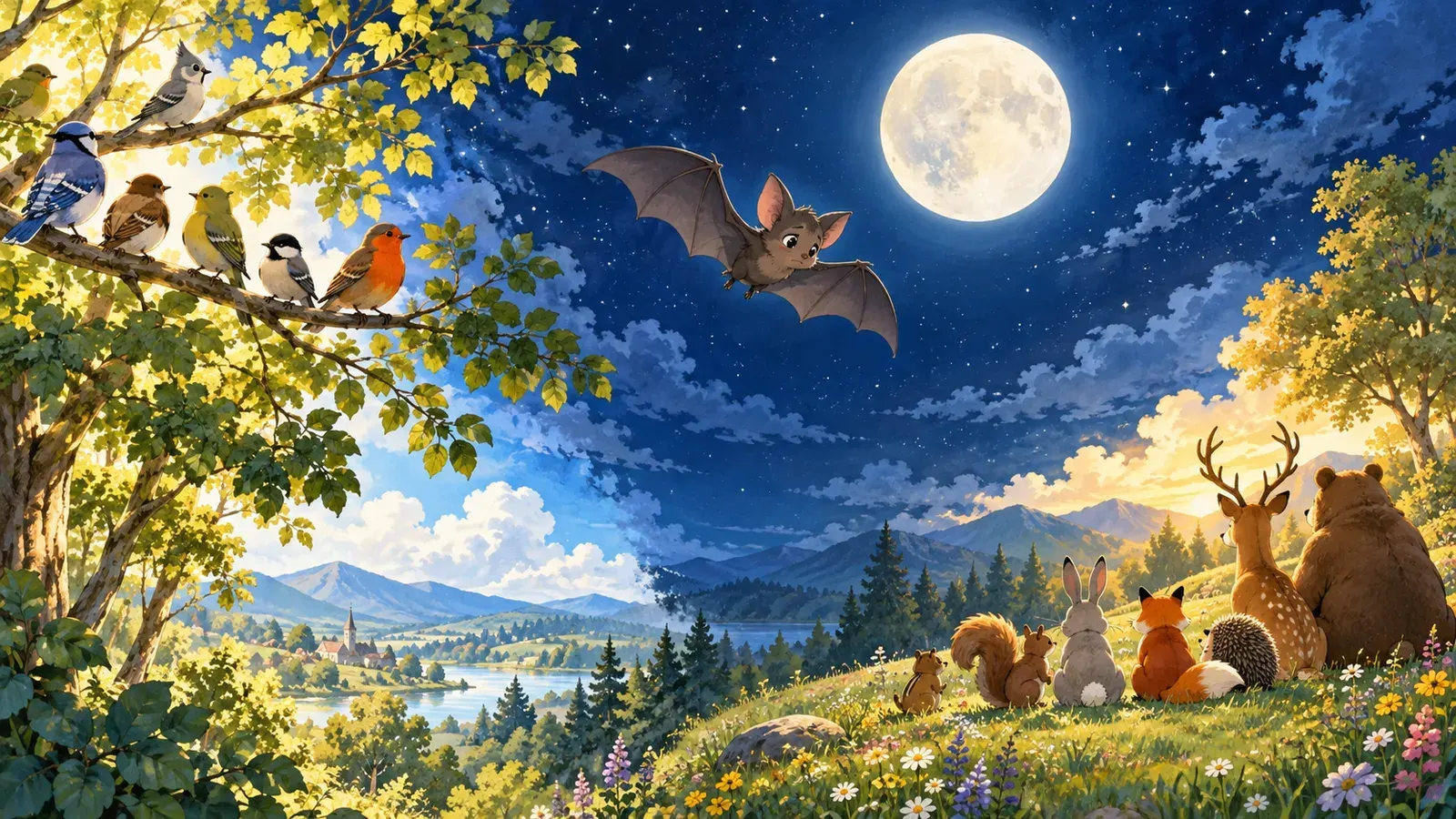 The Bat, the Birds, and the Beasts(鳥と獣とコウモリ)の挿絵