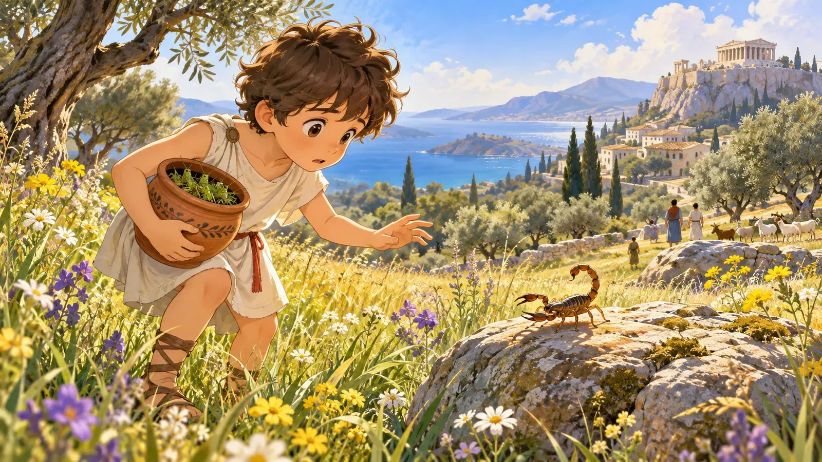 The Boy and the Scorpion(バッタとりの少年)の挿絵