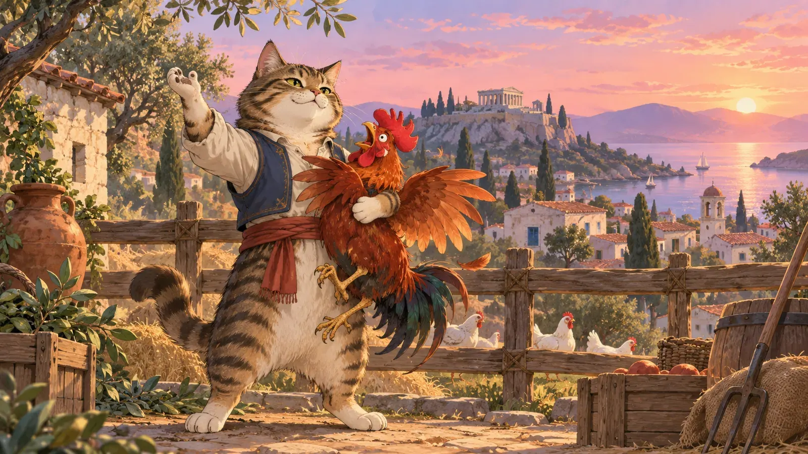 The Cat and the Rooster(ネコとオンドリ)の挿絵