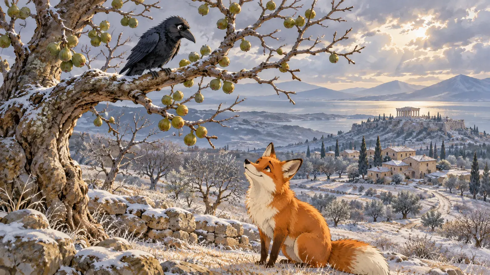 The Crow and the Green Figs（カラスと青いイチジク（コクマルガラスとキツネ））の挿絵