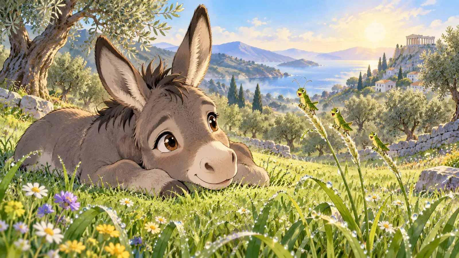 The Donkey and the Grasshoppers（ロバとキリギリス）の挿絵