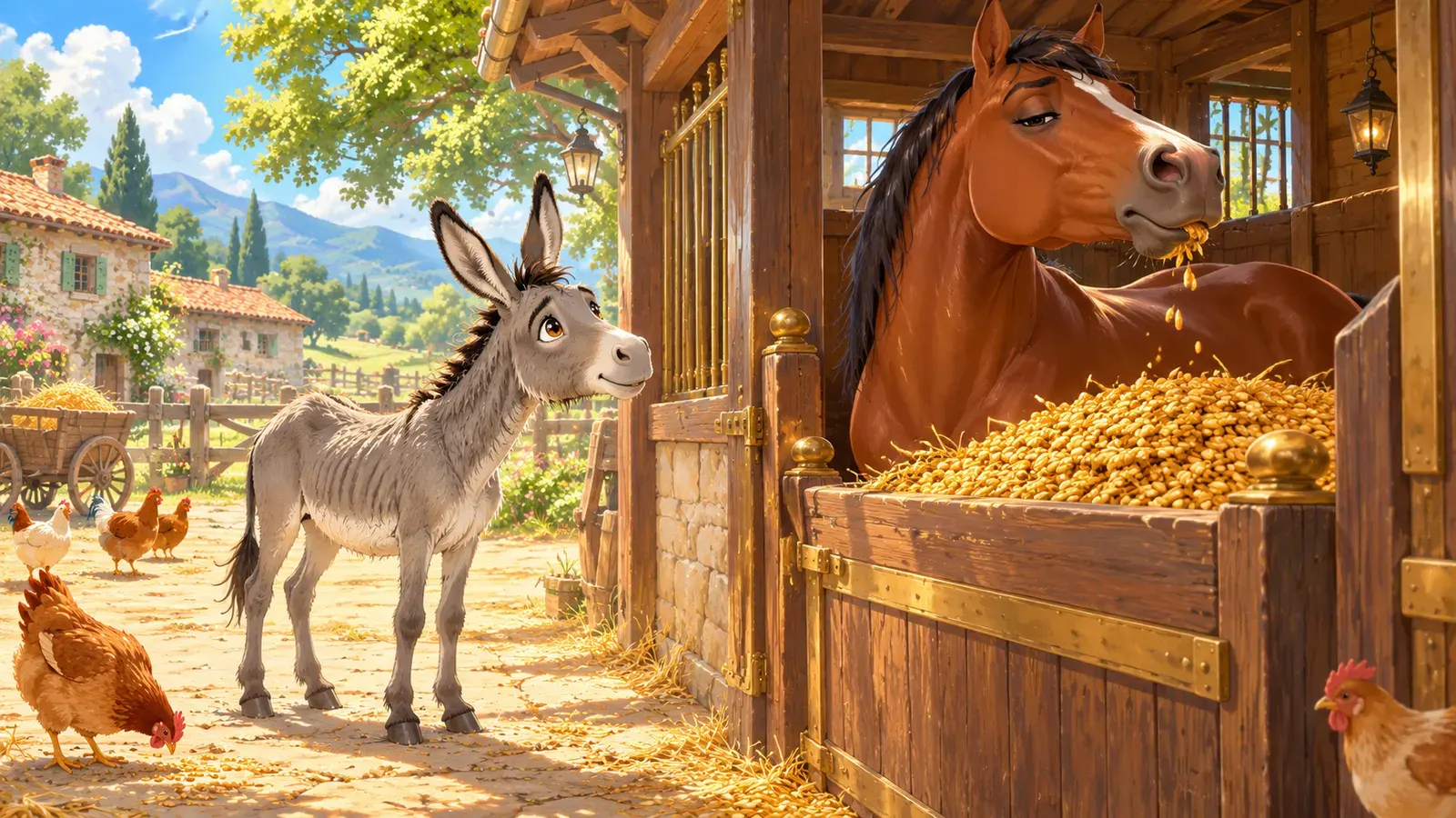 The Donkey and the Horse（ロバと馬）の挿絵