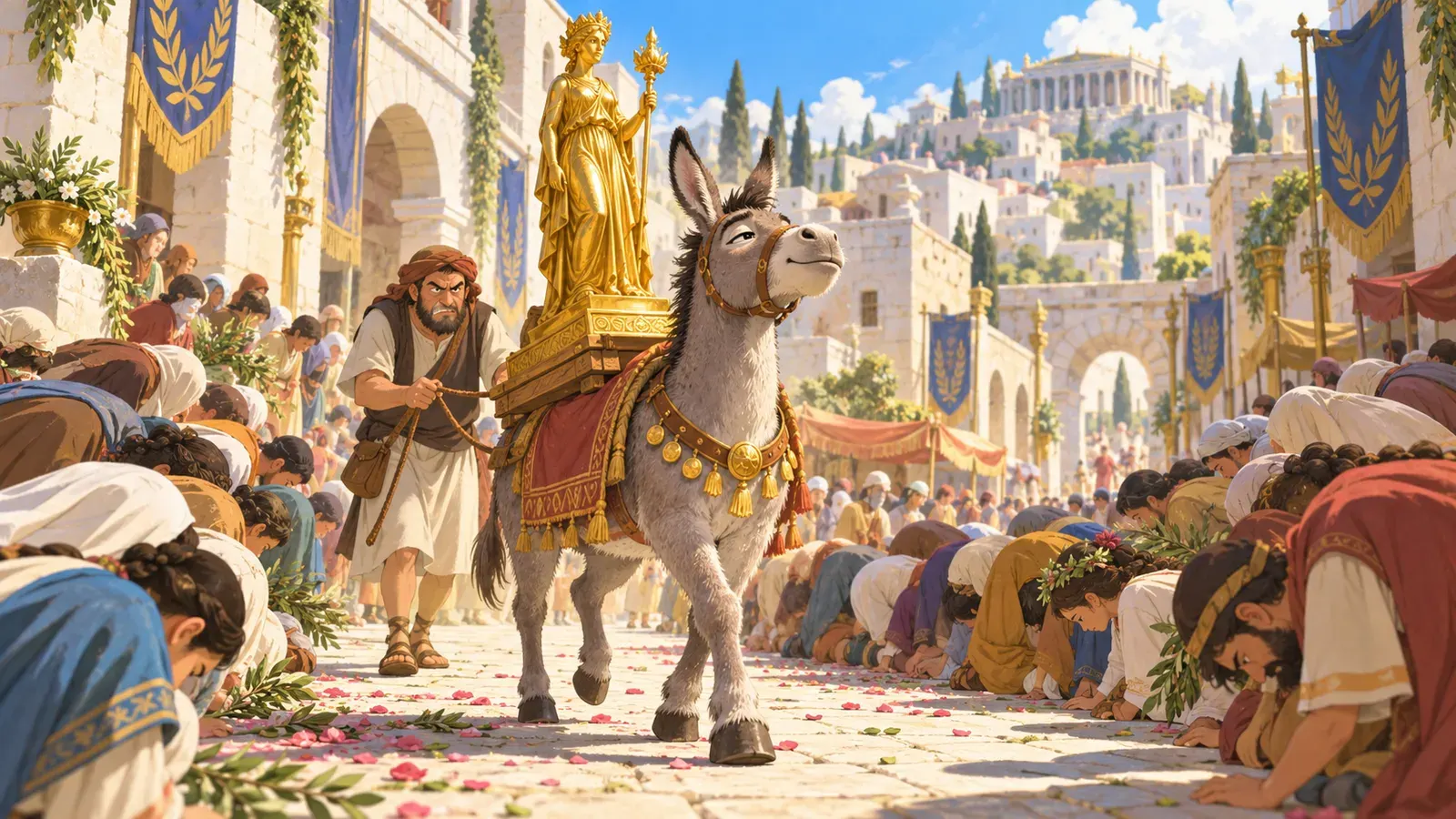The Donkey Carrying the Statue(神像を運ぶロバ)の挿絵