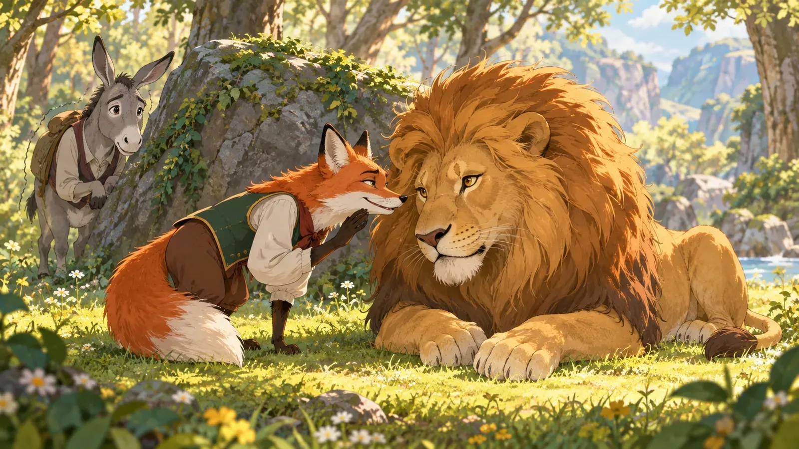 The Donkey, the Fox, and the Lion(ロバとキツネとライオン)の挿絵