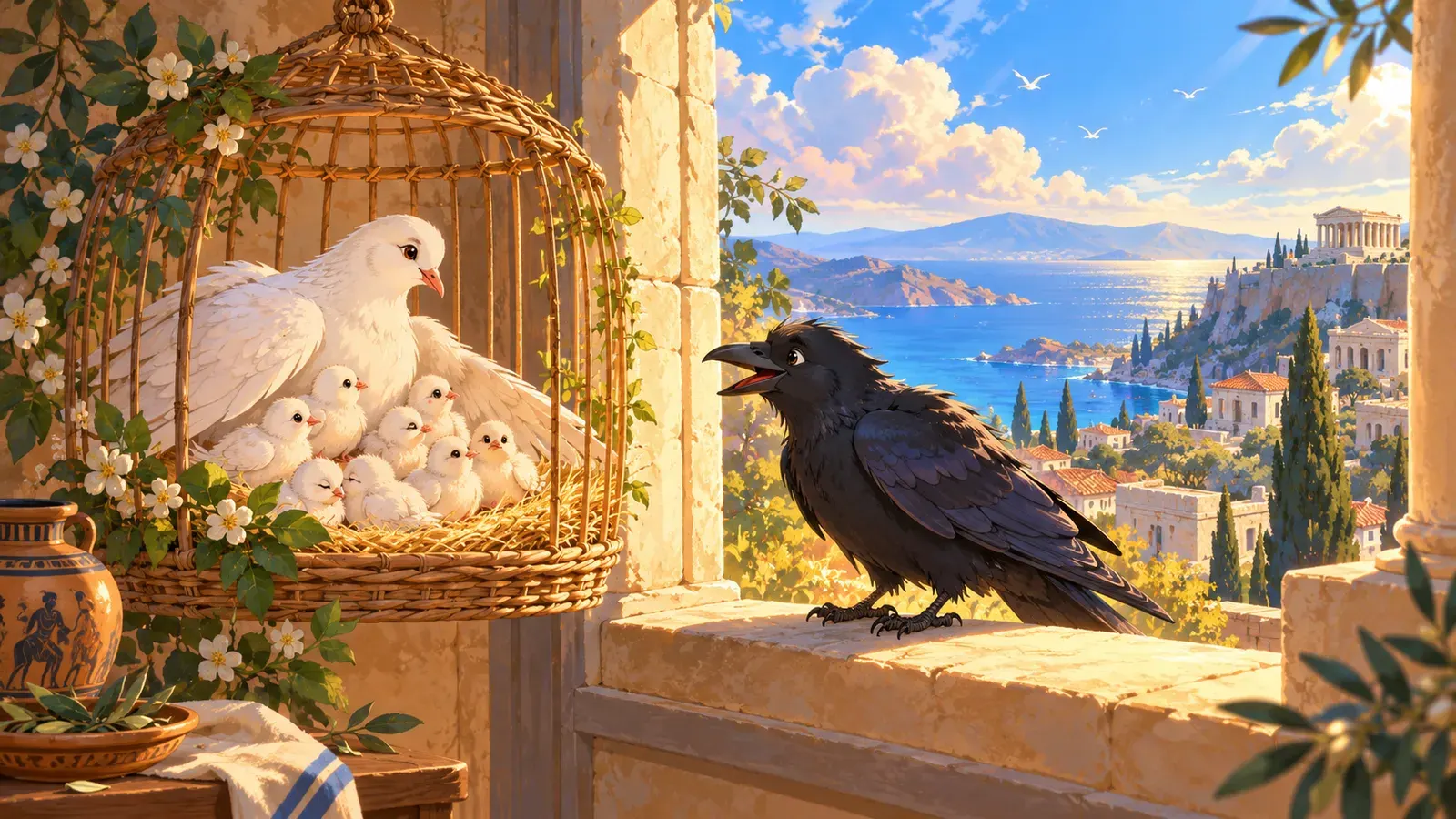 The Dove and the Crow(ハトとカラス)の挿絵