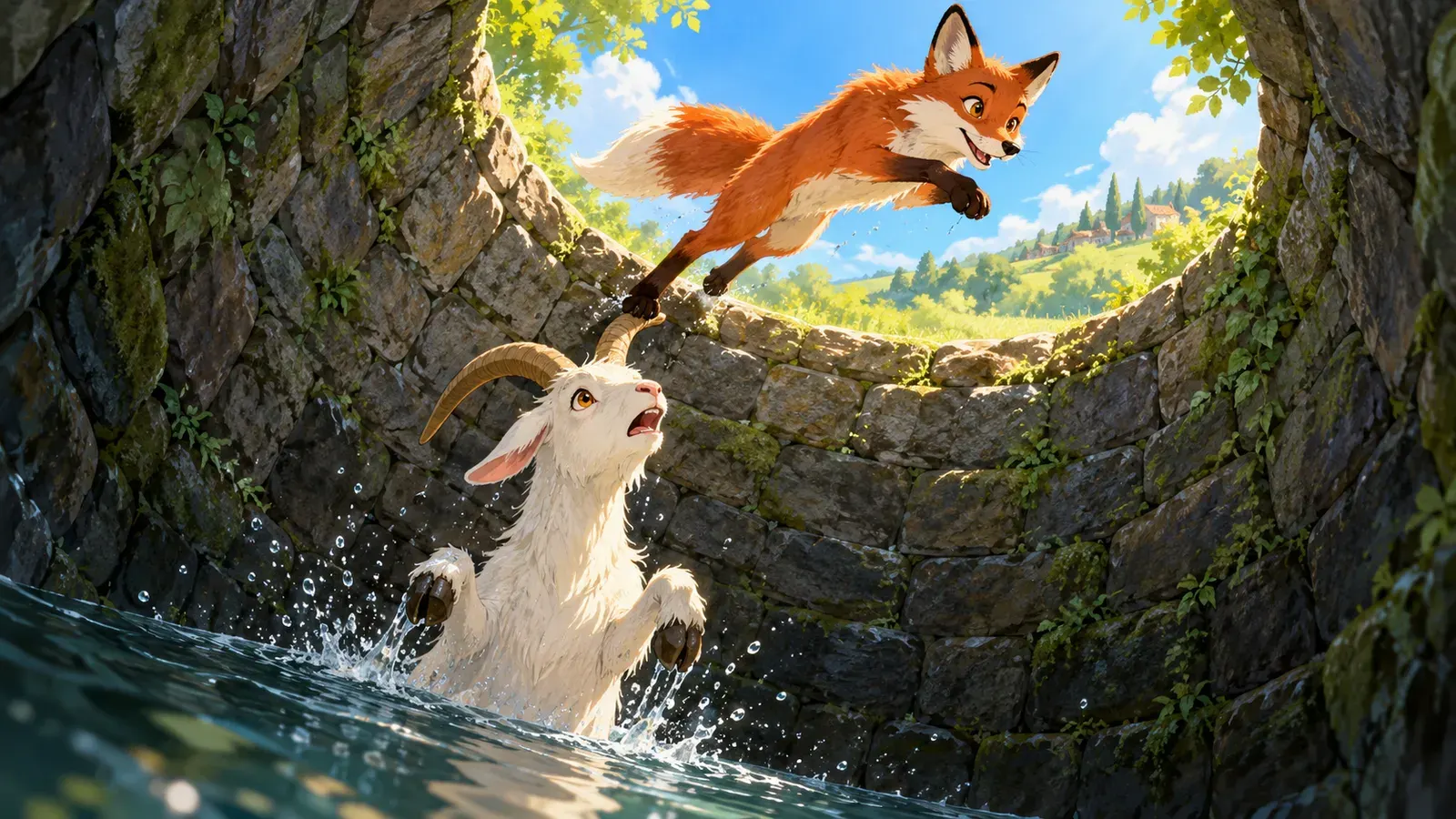 The Fox and the Goat(キツネとヤギ)の挿絵