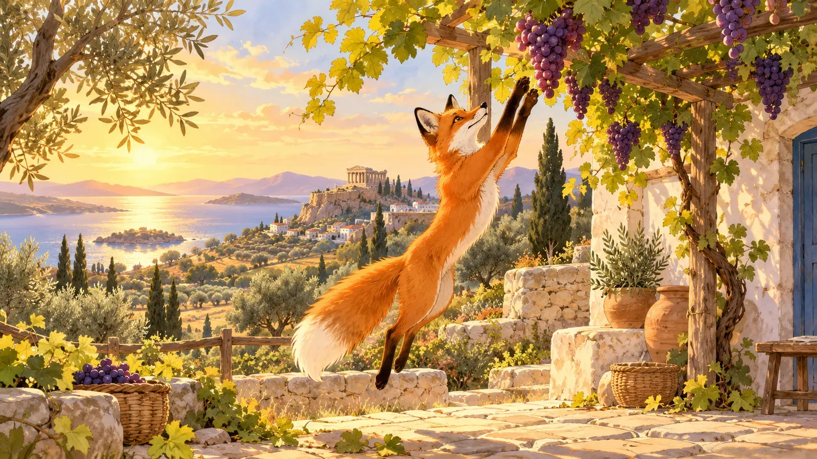 The Fox and the Grapes（すっぱいブドウ（キツネとブドウ））の挿絵