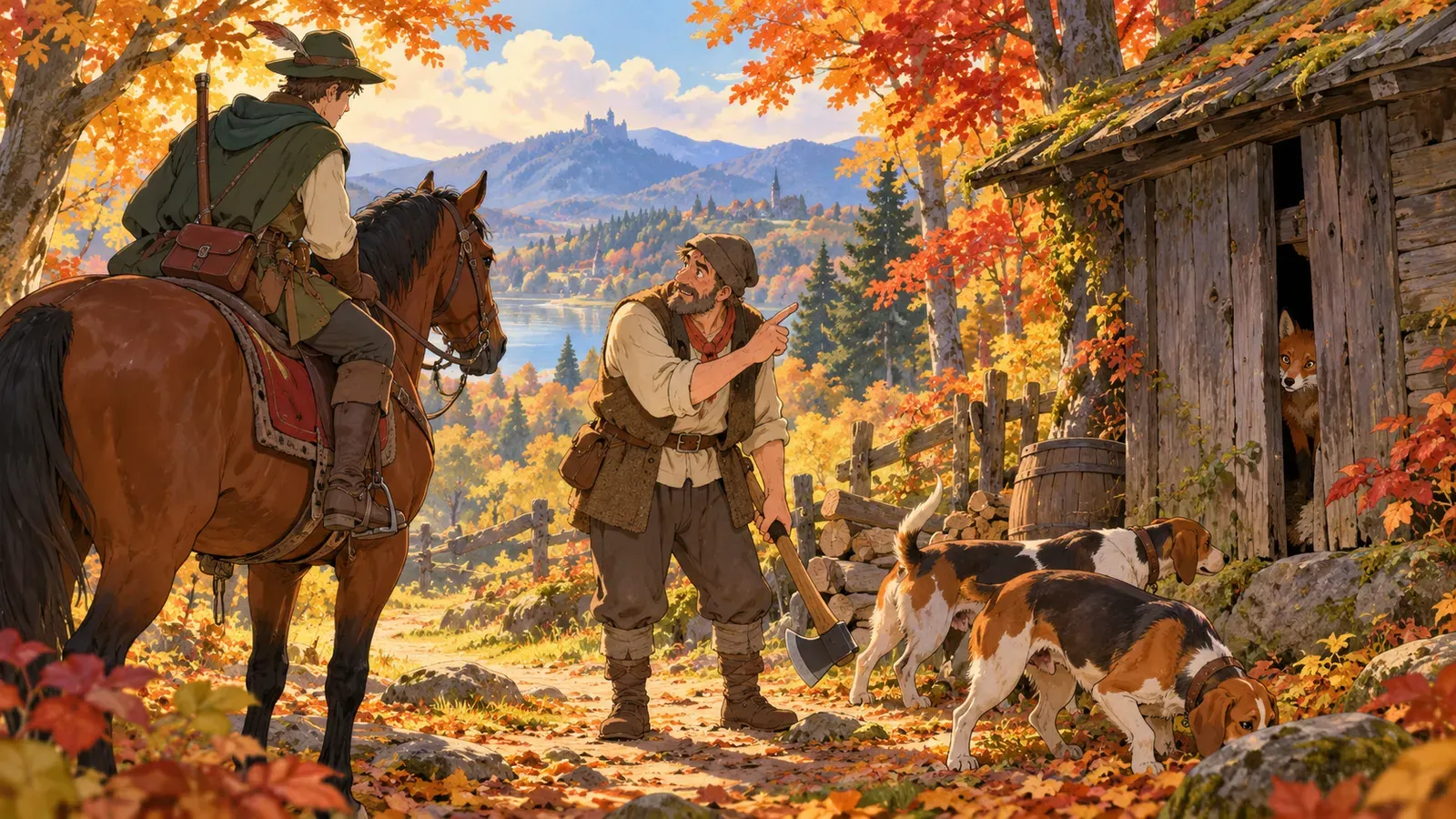 The Fox and the Woodcutter（キツネときこり）の挿絵