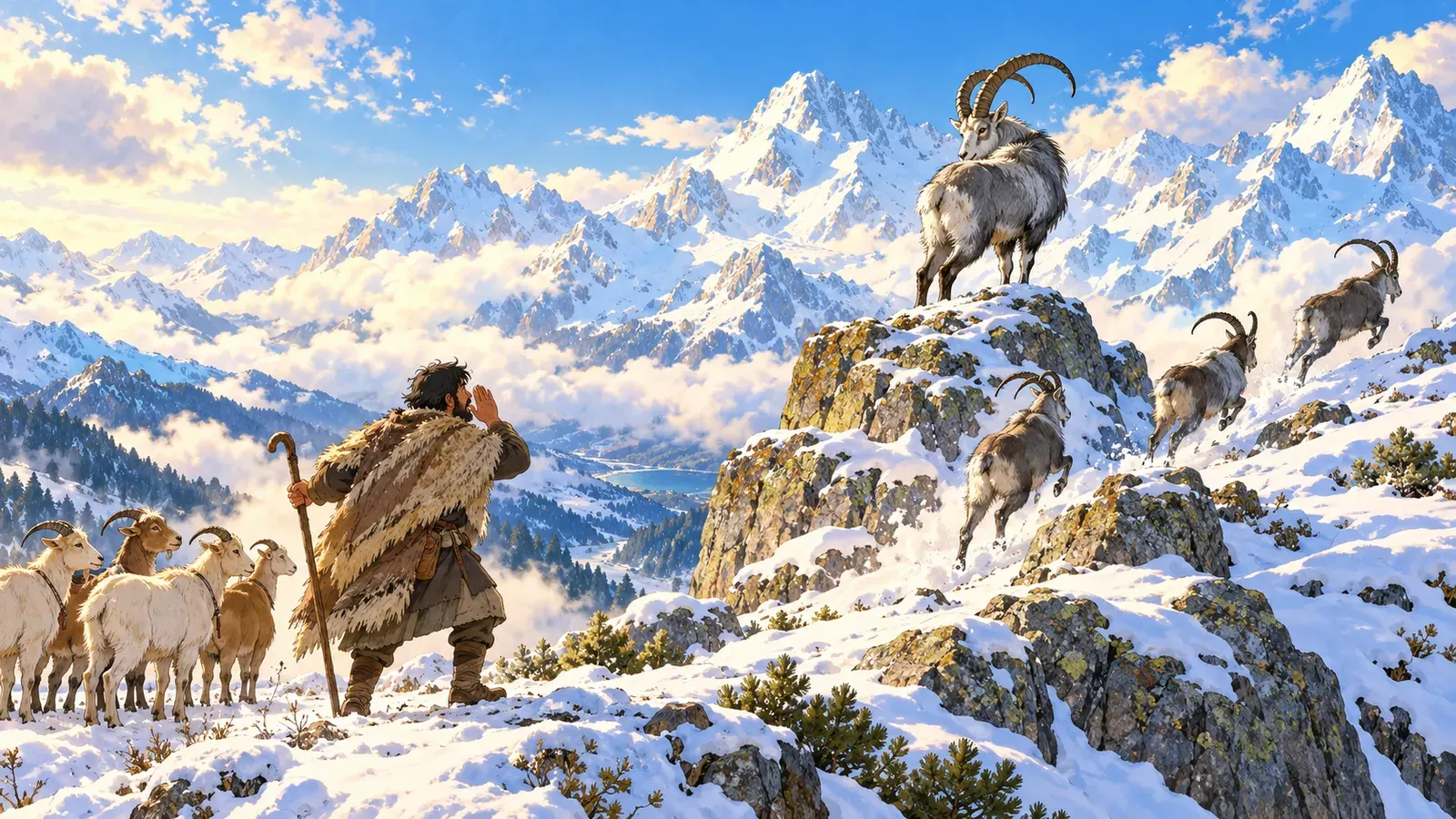 The Goatherd and the Wild Goats(ヤギ飼いと野生のヤギ)の挿絵