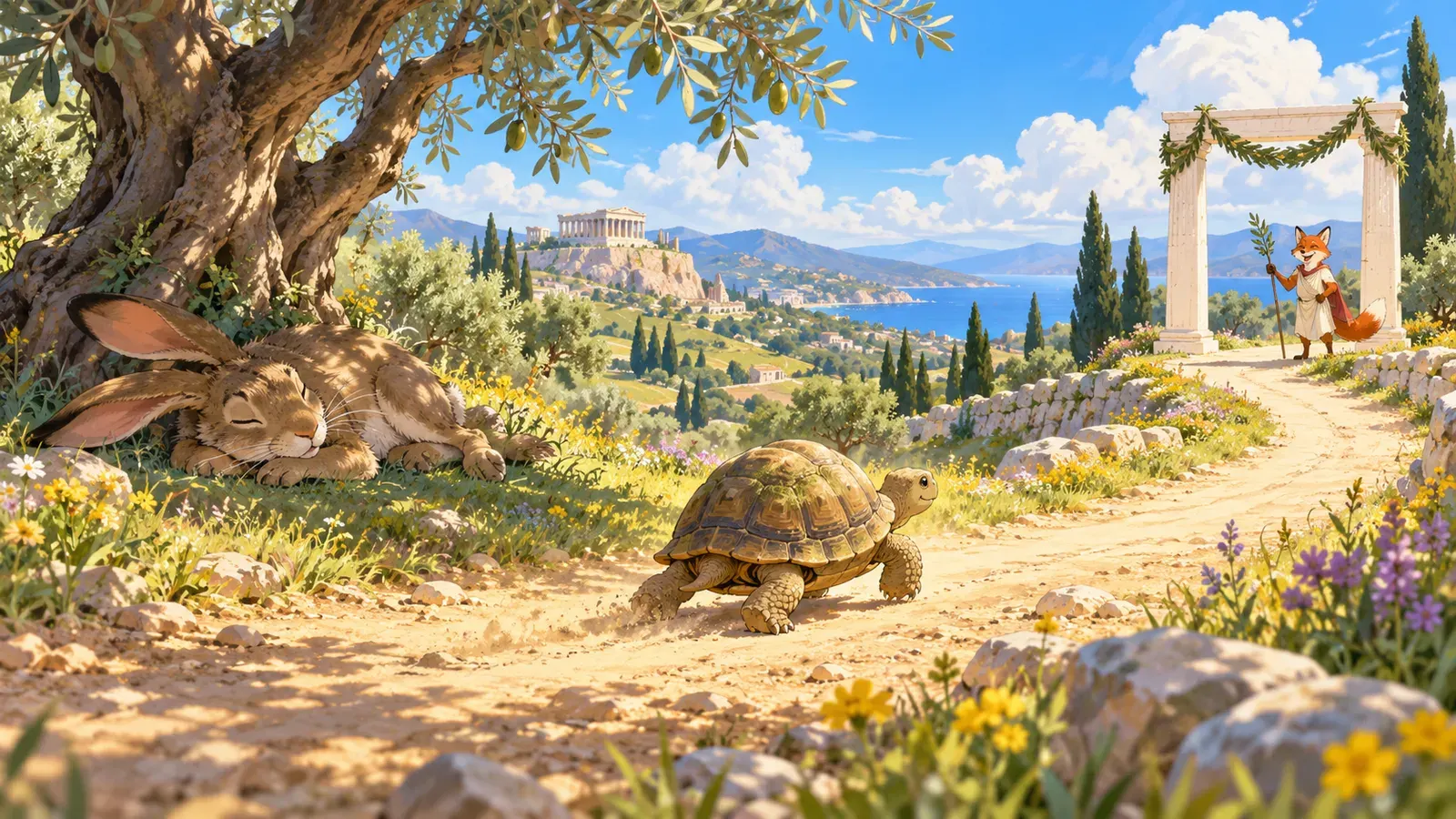 The Hare and the Tortoise(ウサギとカメ)の挿絵