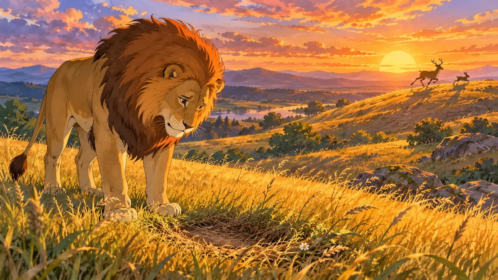 The Lion and the Hare（ライオンとウサギ）の挿絵