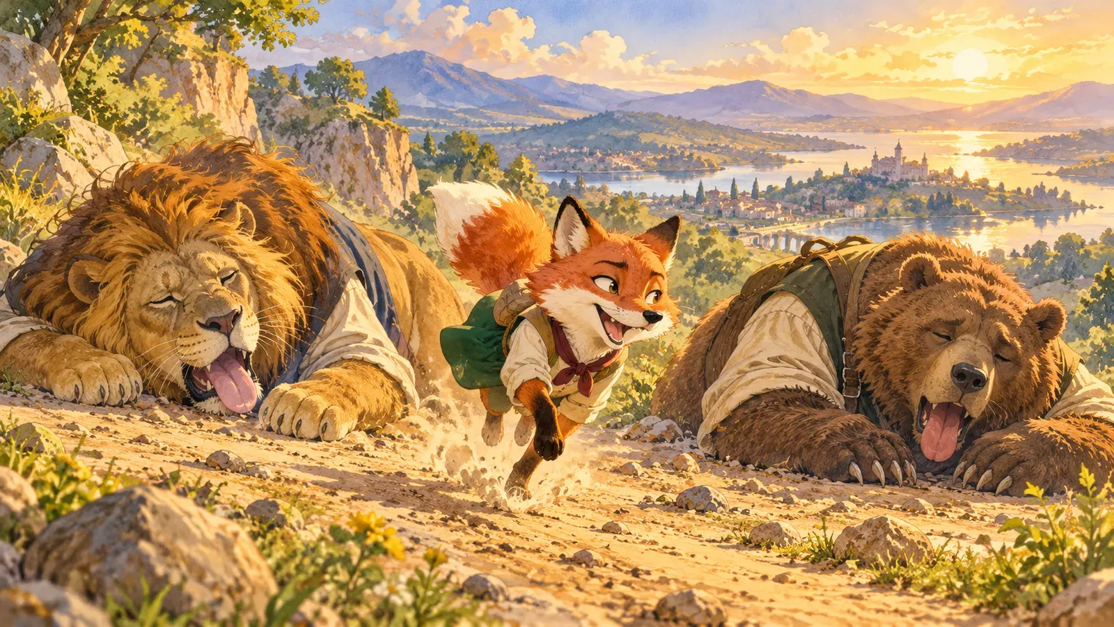 The Lion, the Bear, and the Fox(ライオンとクマとキツネ)の挿絵