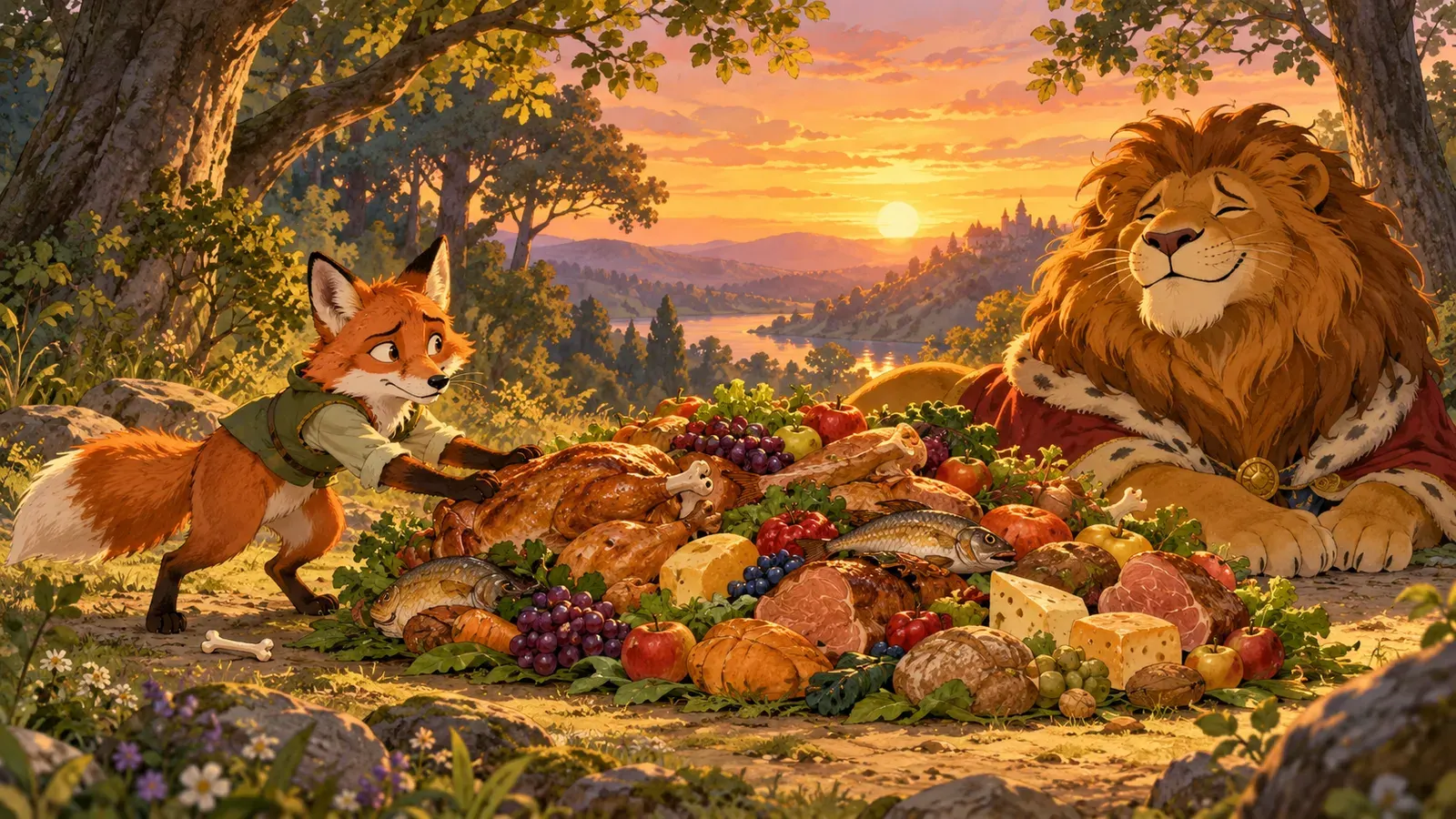 The Lion, the Fox, and the Donkey(ライオンとキツネとロバの分け前)の挿絵
