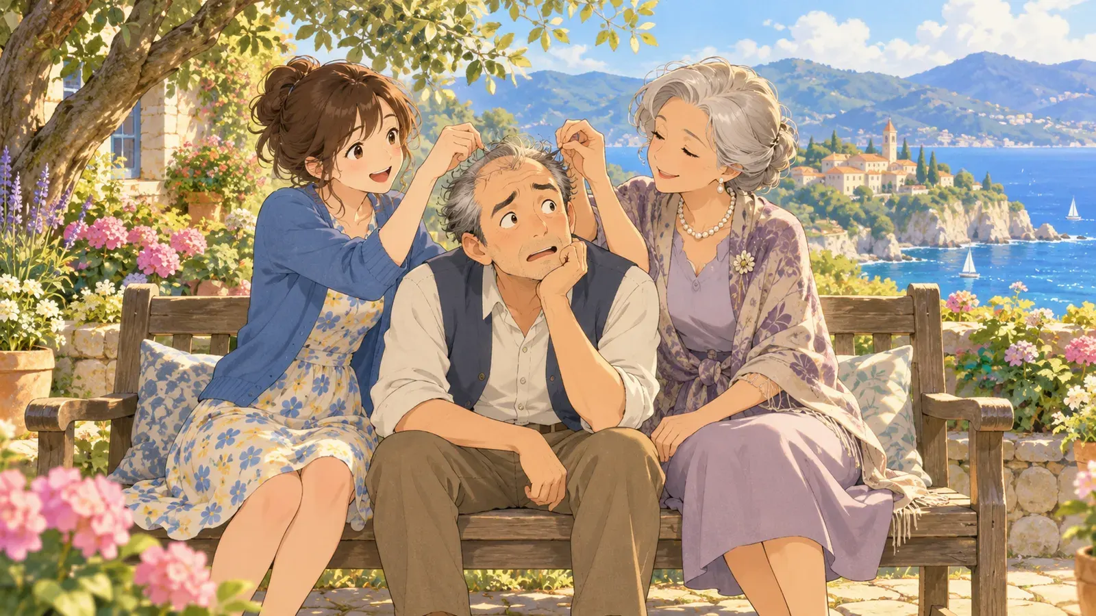 The Man and His Two Sweethearts（白髪まじりの男と二人の恋人）の挿絵