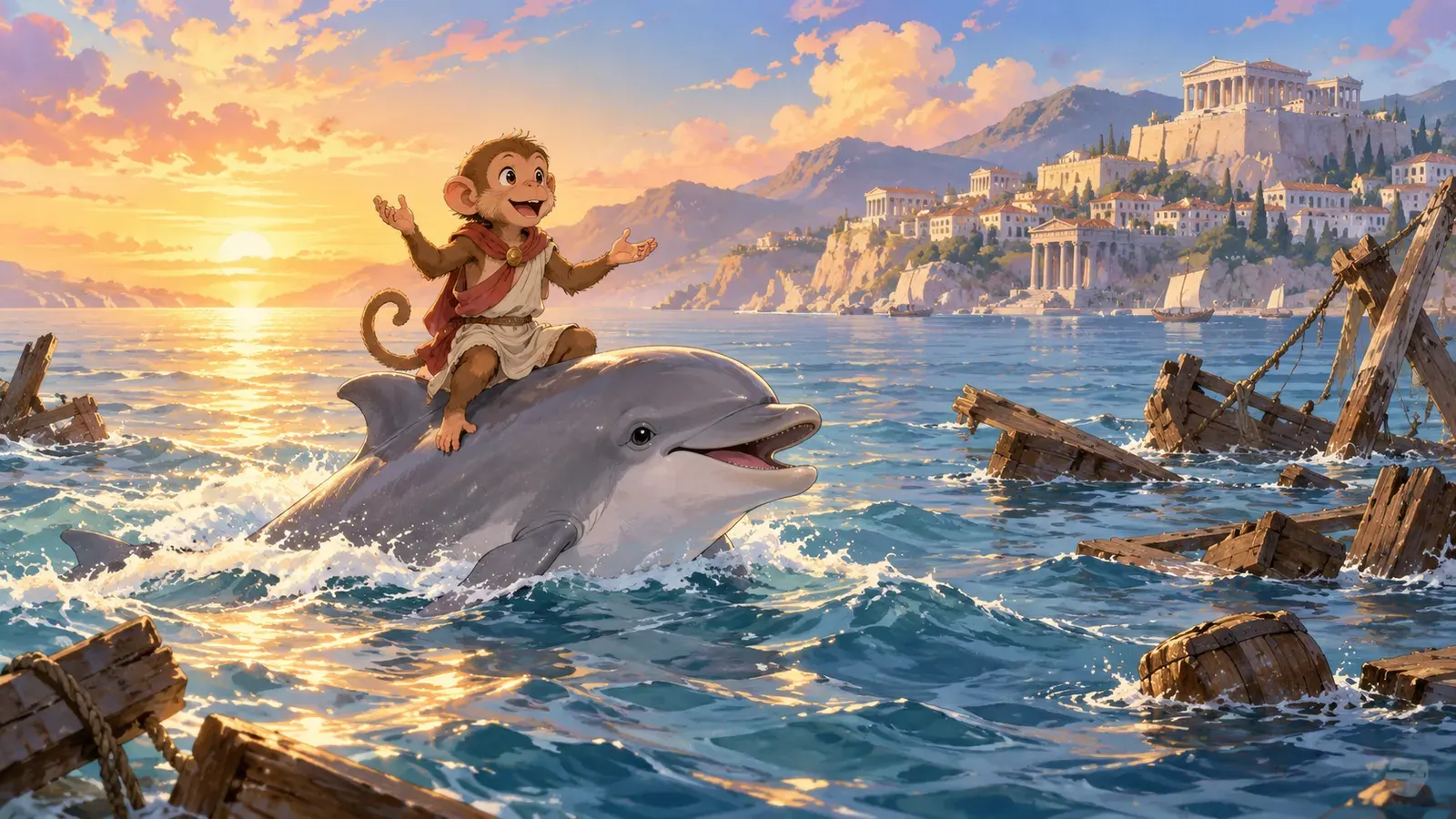 The Monkey and the Dolphin(サルとイルカ)の挿絵