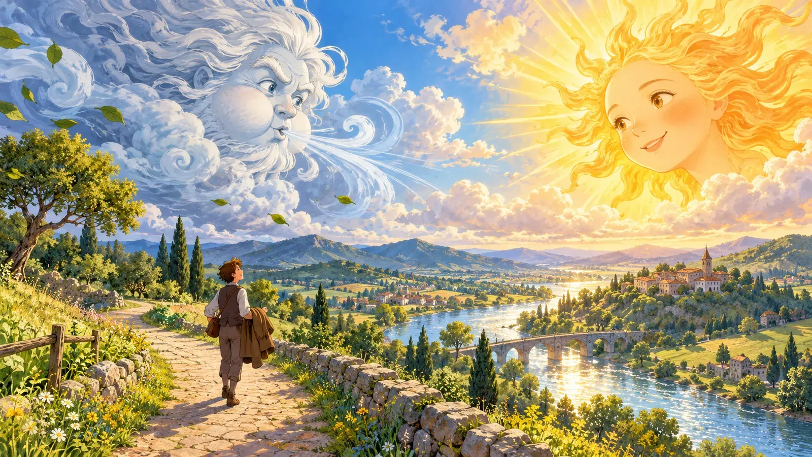 The North Wind and the Sun(北風と太陽)の挿絵
