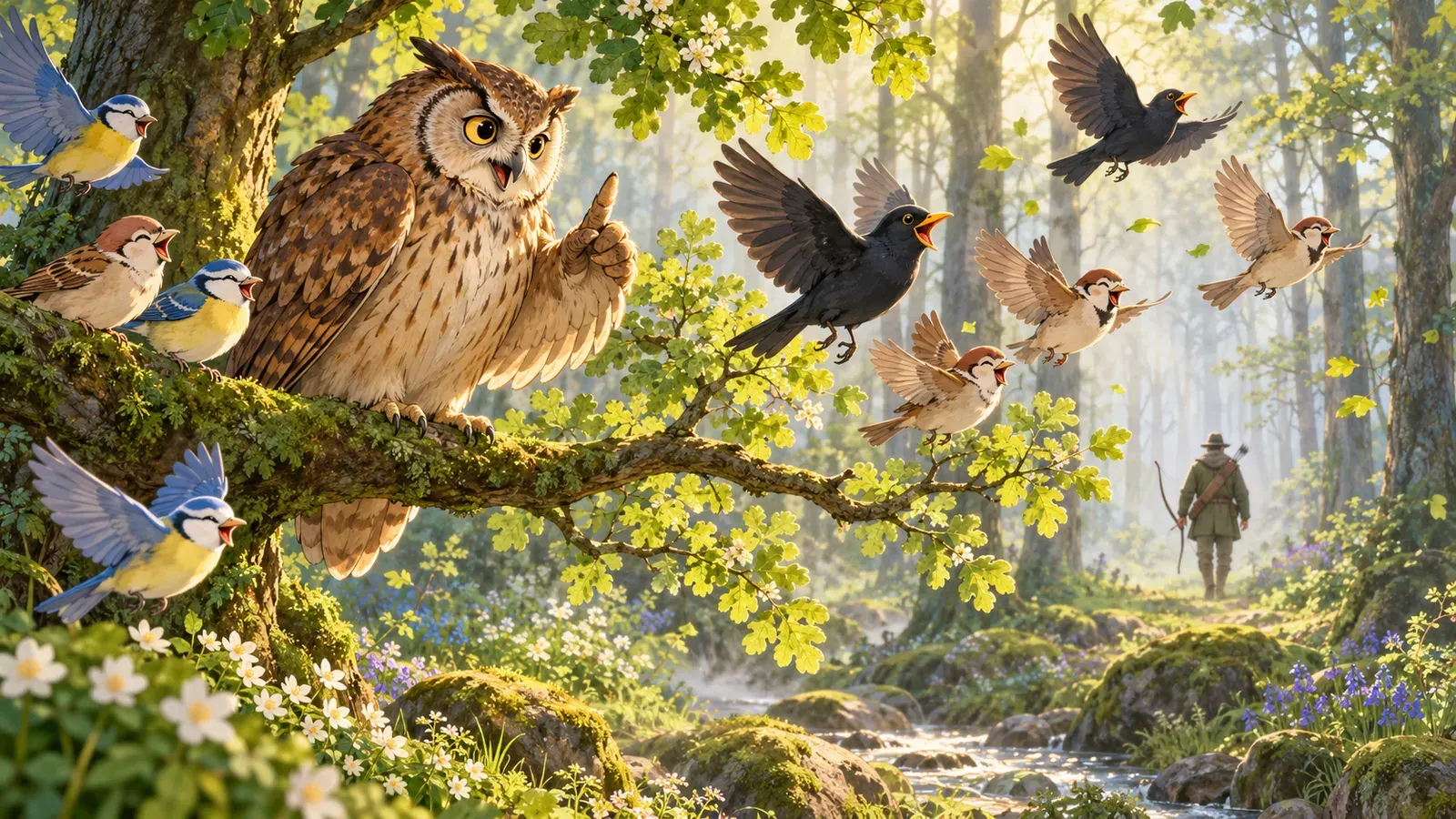 The Owl and the Birds（フクロウと鳥たち）の挿絵